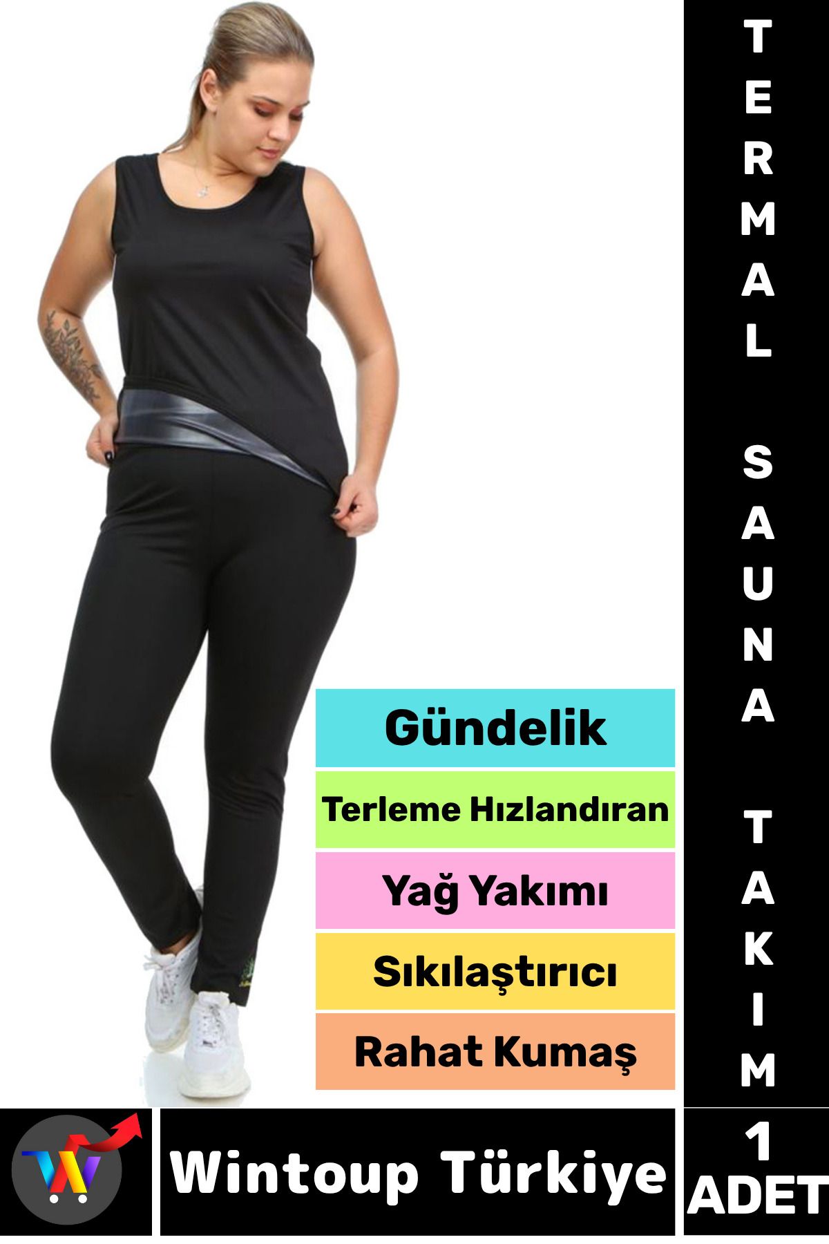 Wintoup Günlük Spor Kullanım Terleme Hızlandıran Rahat Destekleyici TERMAL SAUNA TAYT ATLET TAKIM
