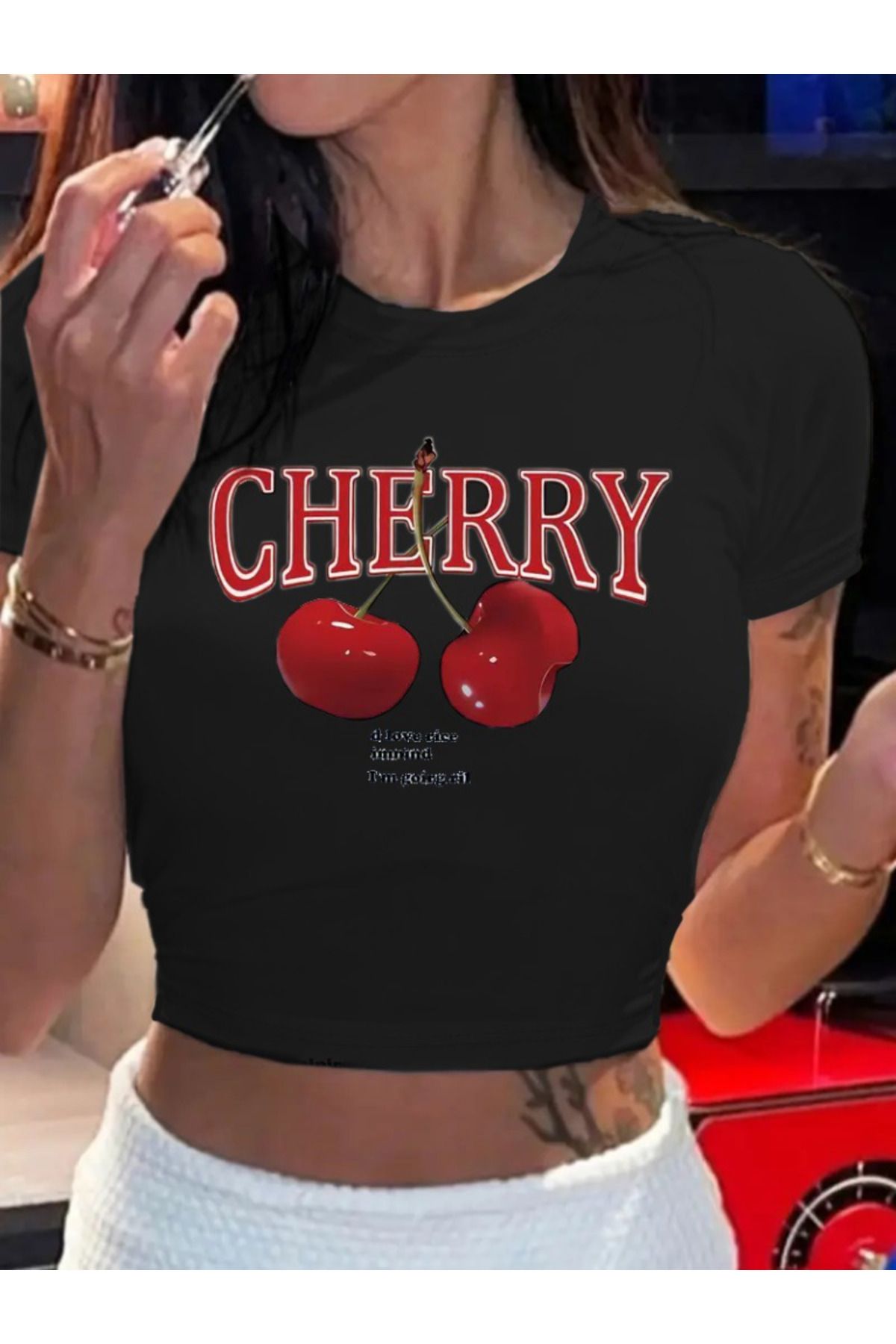 eseza tekstil Kirazlı tshirt crop