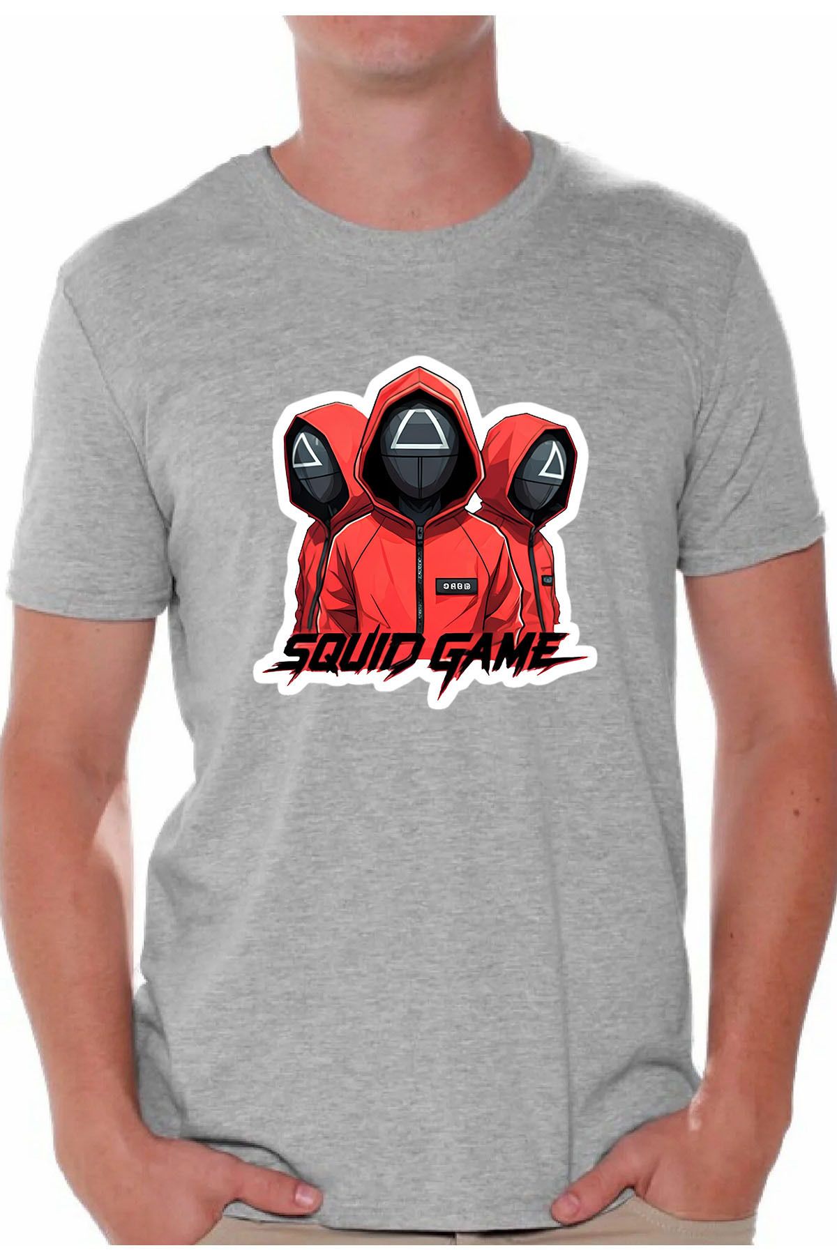 makiteks Baskılı Squidgames Kadın Erkek Unisex Bisiklet Yaka Baskılı T-shirt Beyaz Siyah Gri tshirt tişört