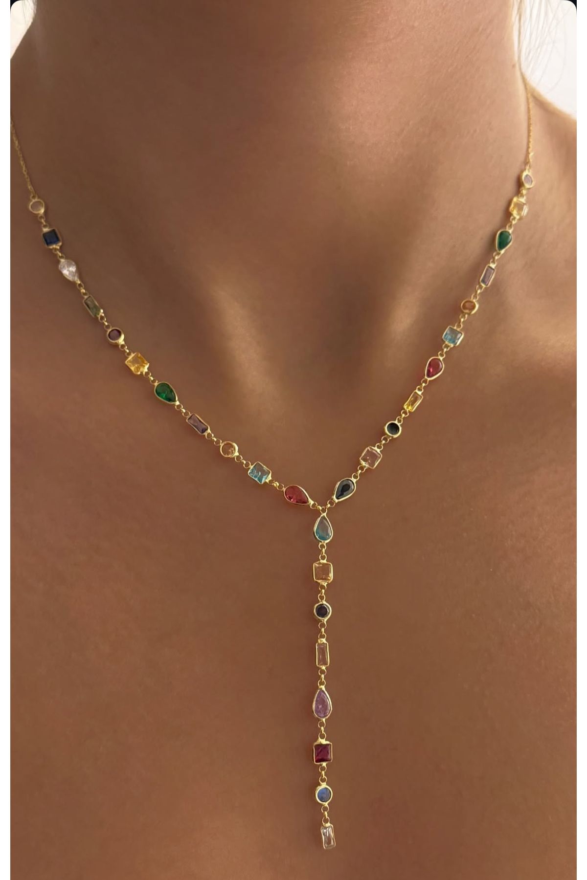SİRİUS 925 Gümüş | Multicolor Taşlı Y Kolye