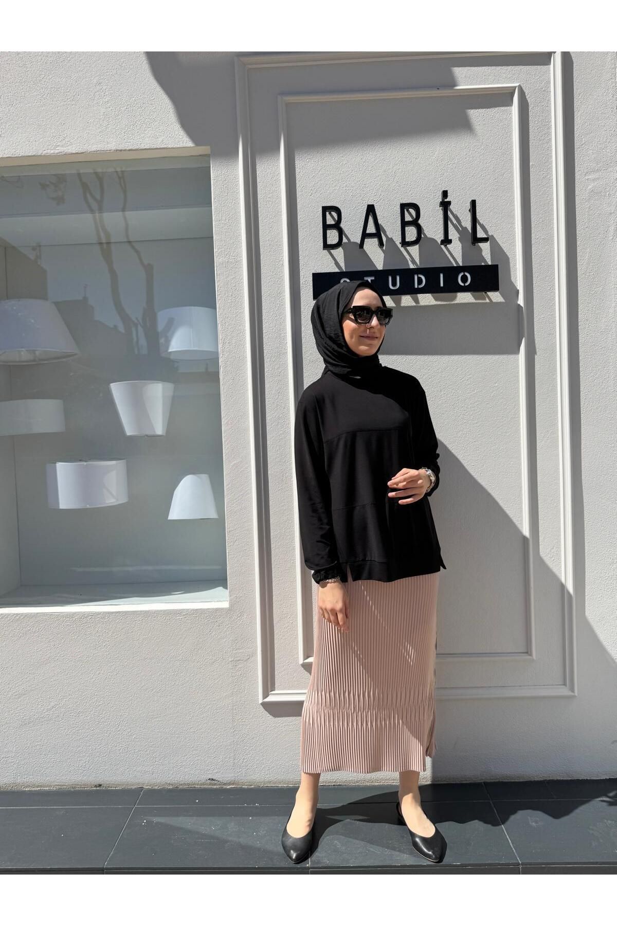 MissWhence Dikiş Detaylı Kadın Bambu Tunik Siyah