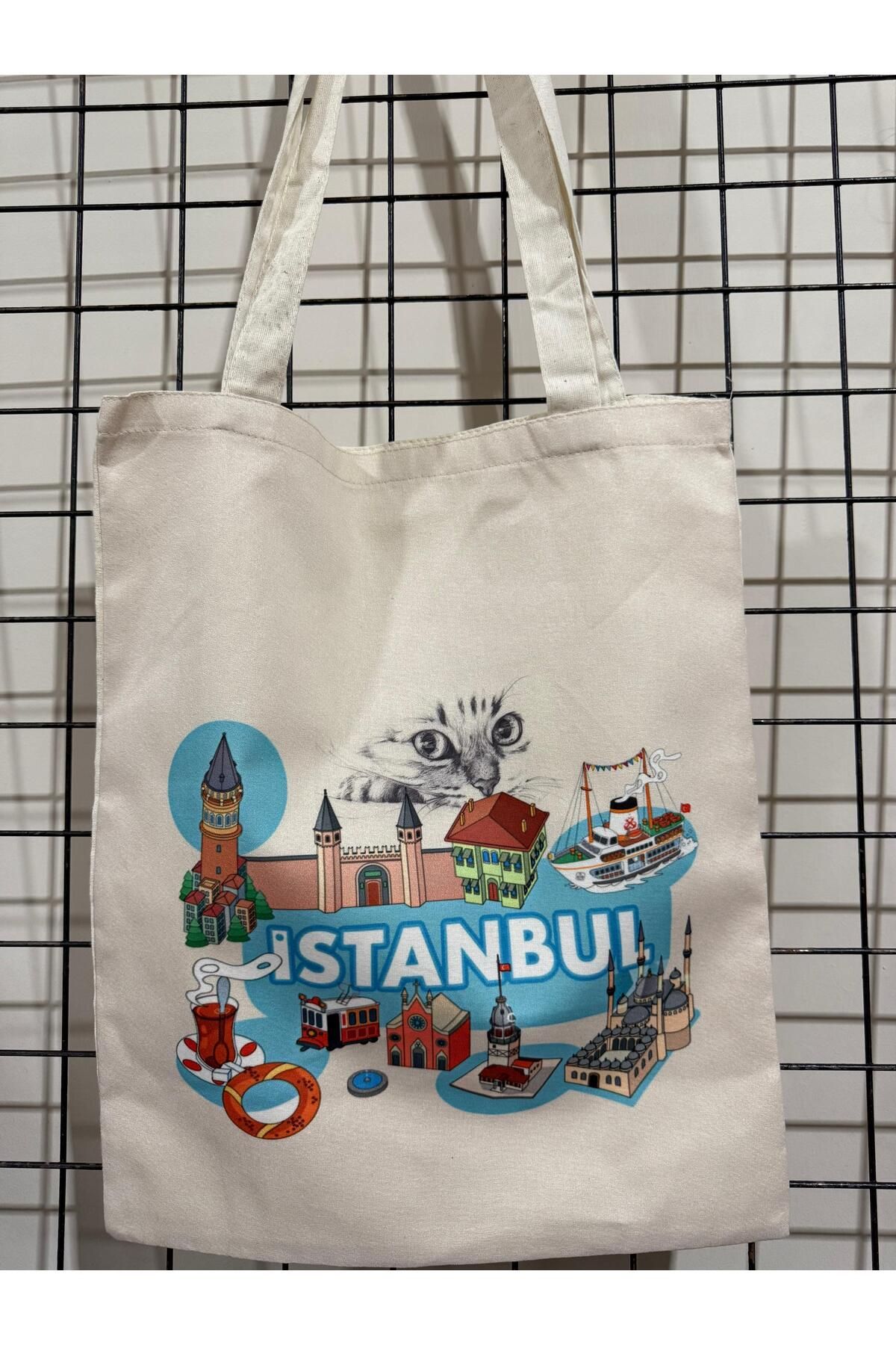 Işık kasabası İstanbul Temalı Ham Bez Omuz Çantası