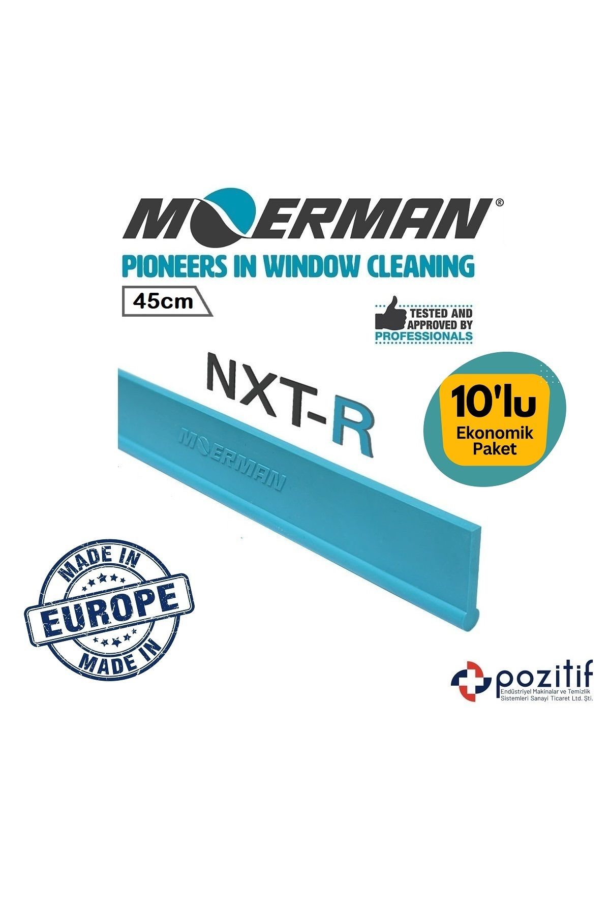 Moerman 45cm - Yedek Camçek Lastiği - Nxt-r – Mavi (10'lu Ekonomik Paket) ( Pulex Ve Unger Camçek Uyumlu)