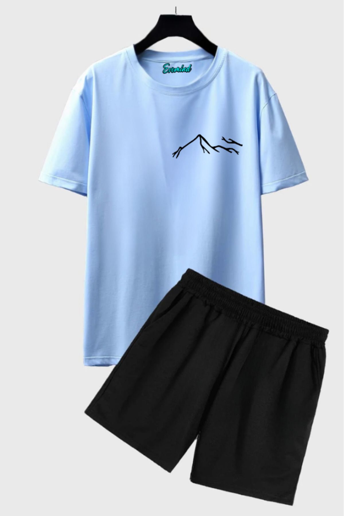 artı4 Dağ Baskılı Unisex Şort T-shirt Takım