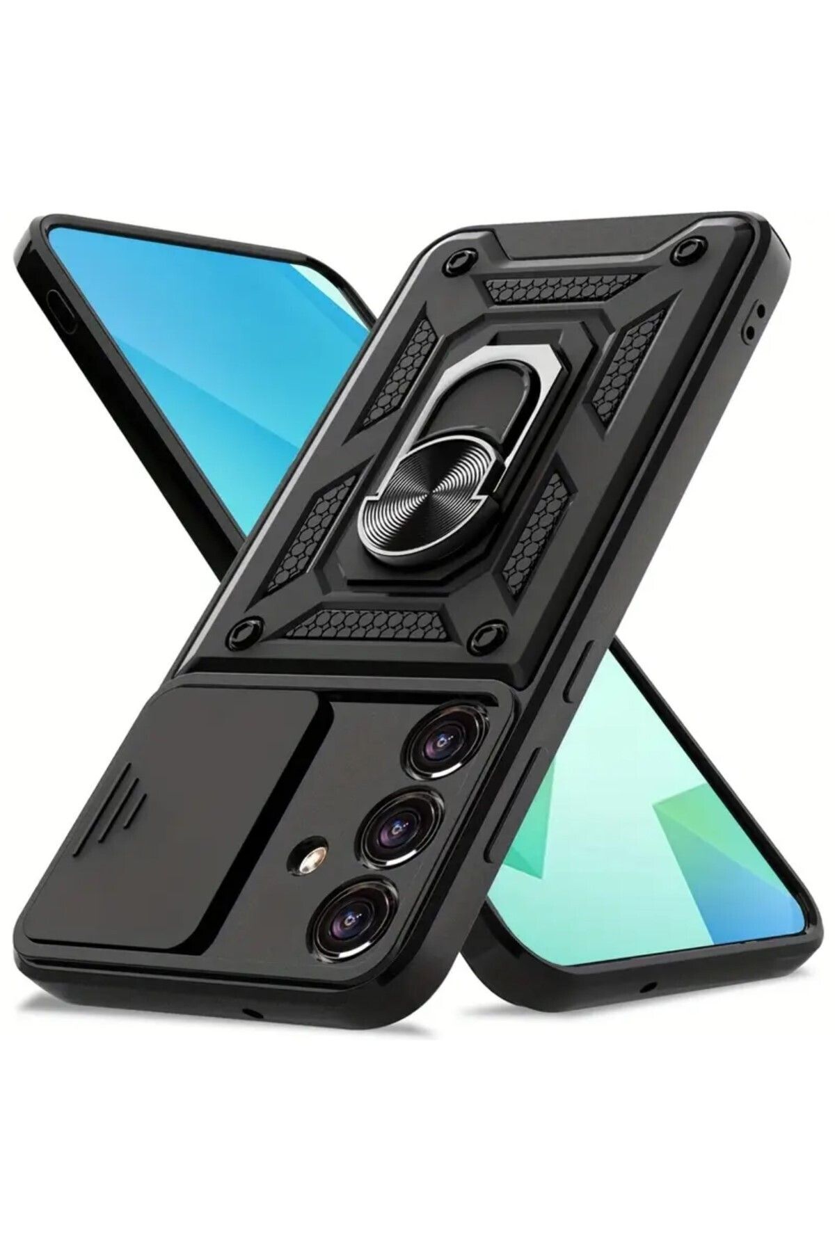 AKSEFİZZ Samsung Galaxy A56 UYUMLU Zırhlı Kaydırmalı Sürgülü Standlı Yüzüklü Kılıf