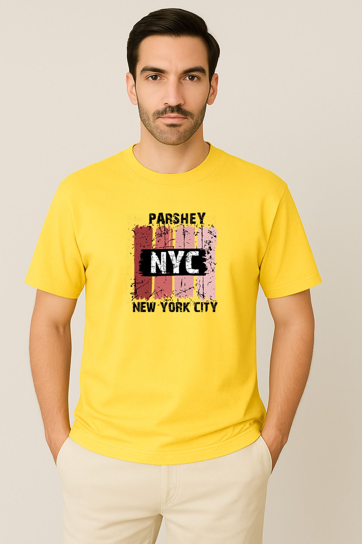 PARSHEY Erkek - Kadın %100 Pamuk New York City Parshey Baskılı Yarım Kollu Bisiklet Yaka T-Shirt
