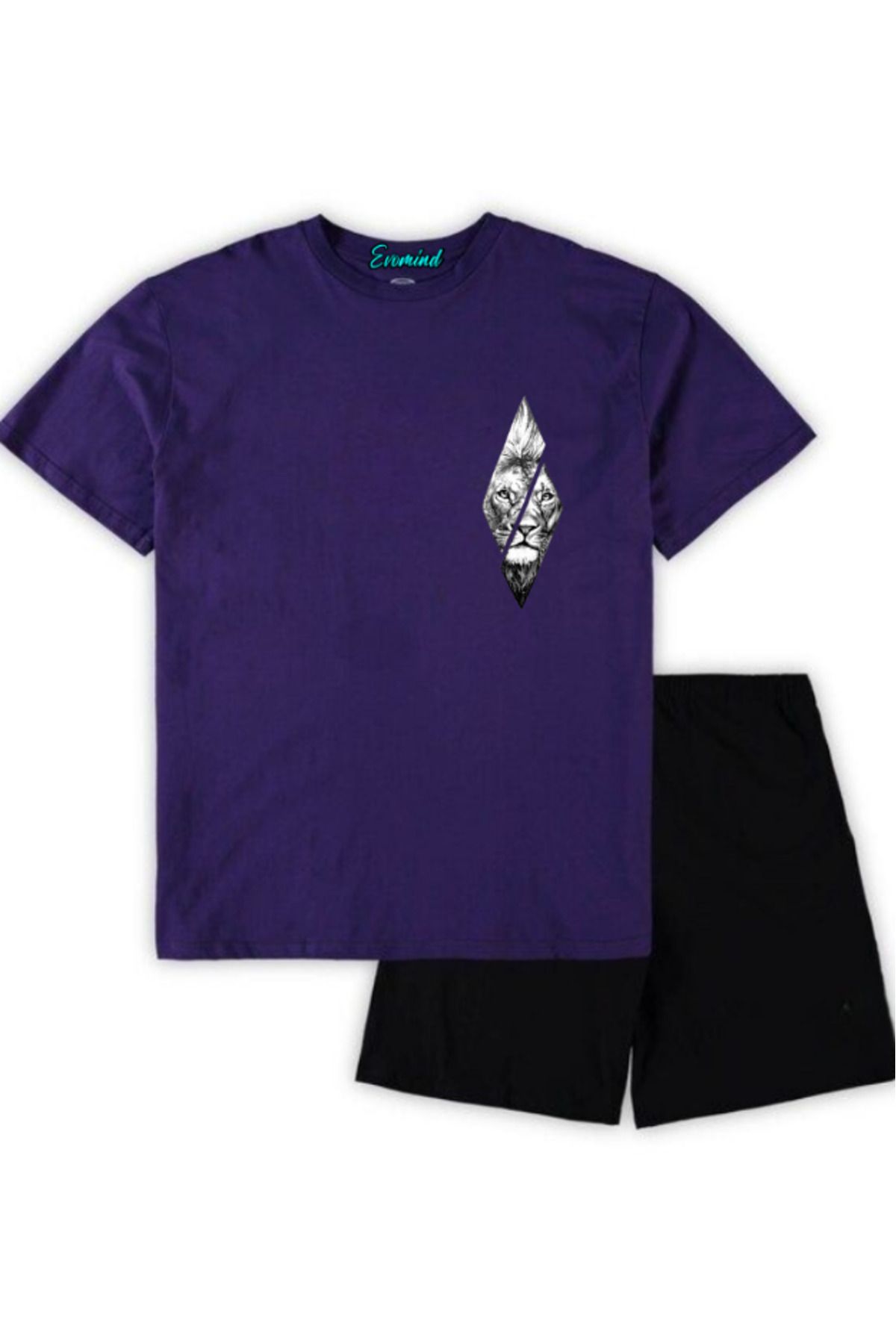 artı4 Aslan Baskılı Unisex Şort T-shirt Takım