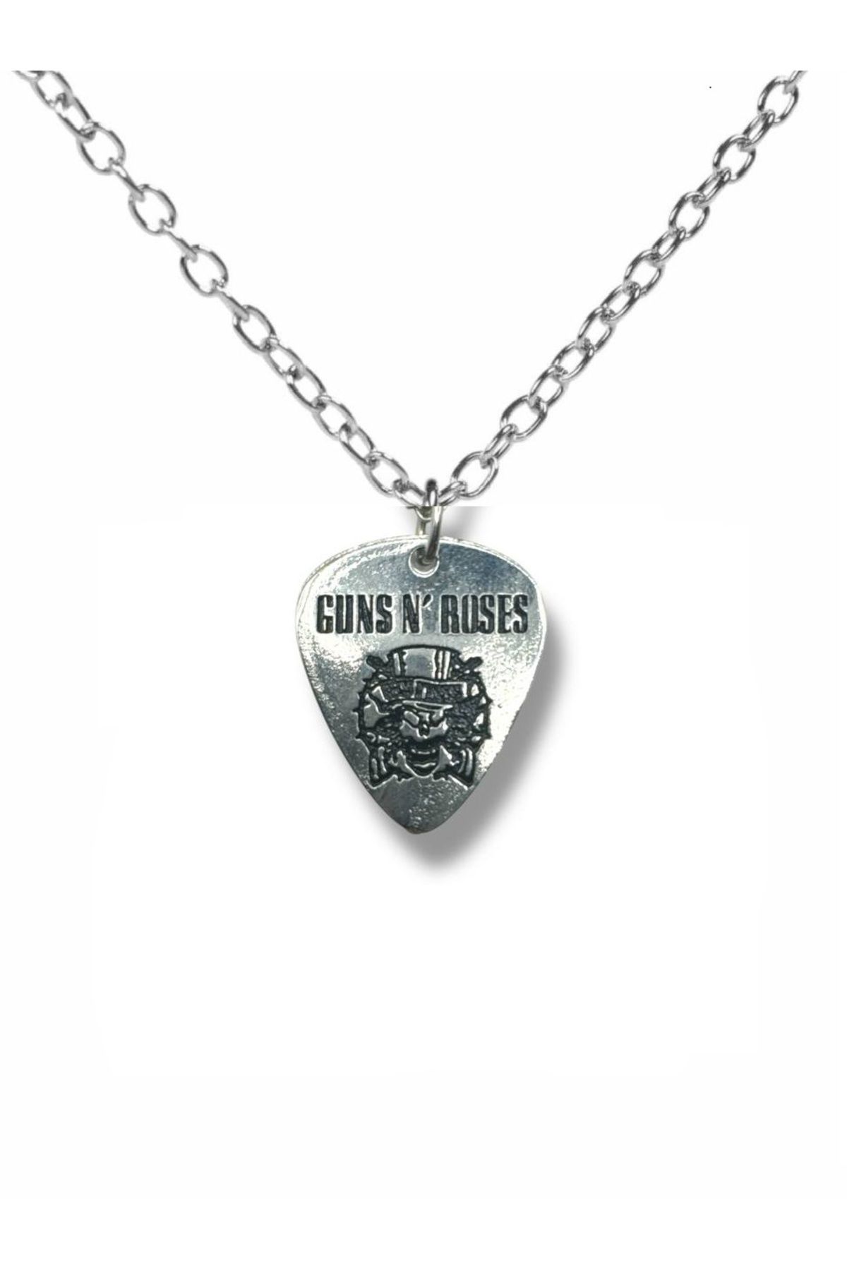 Herşey Nota Guns N' Roses Pena Kolye – Çift Taraflı Rock El İşaretli Unisex Metal Kolye (60 cm Zincir)