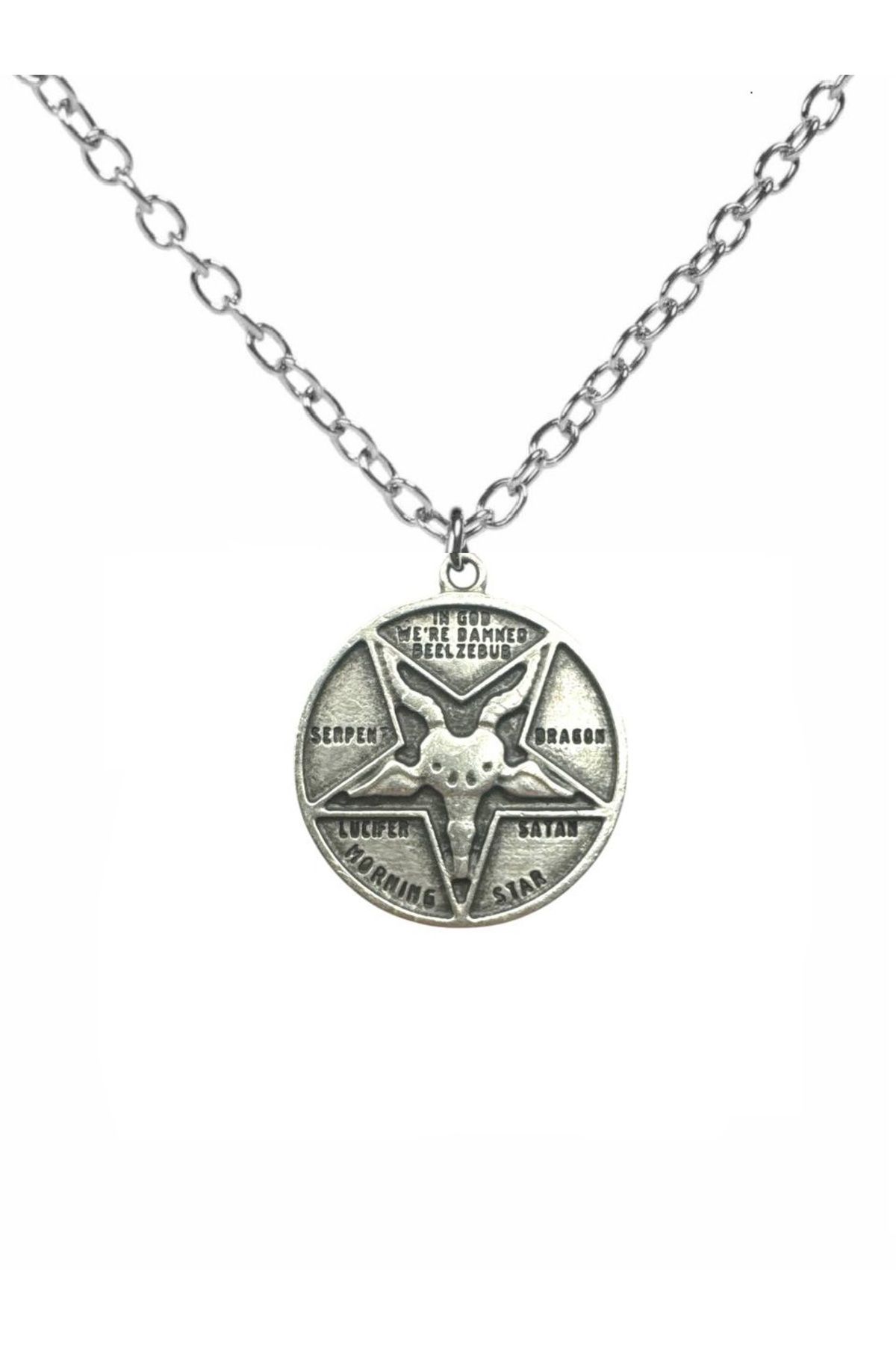 Herşey Nota Lucifer Morning Star Goat Figürlü Çift Taraflı Unisex Metal Kolye – 60 cm Zincir