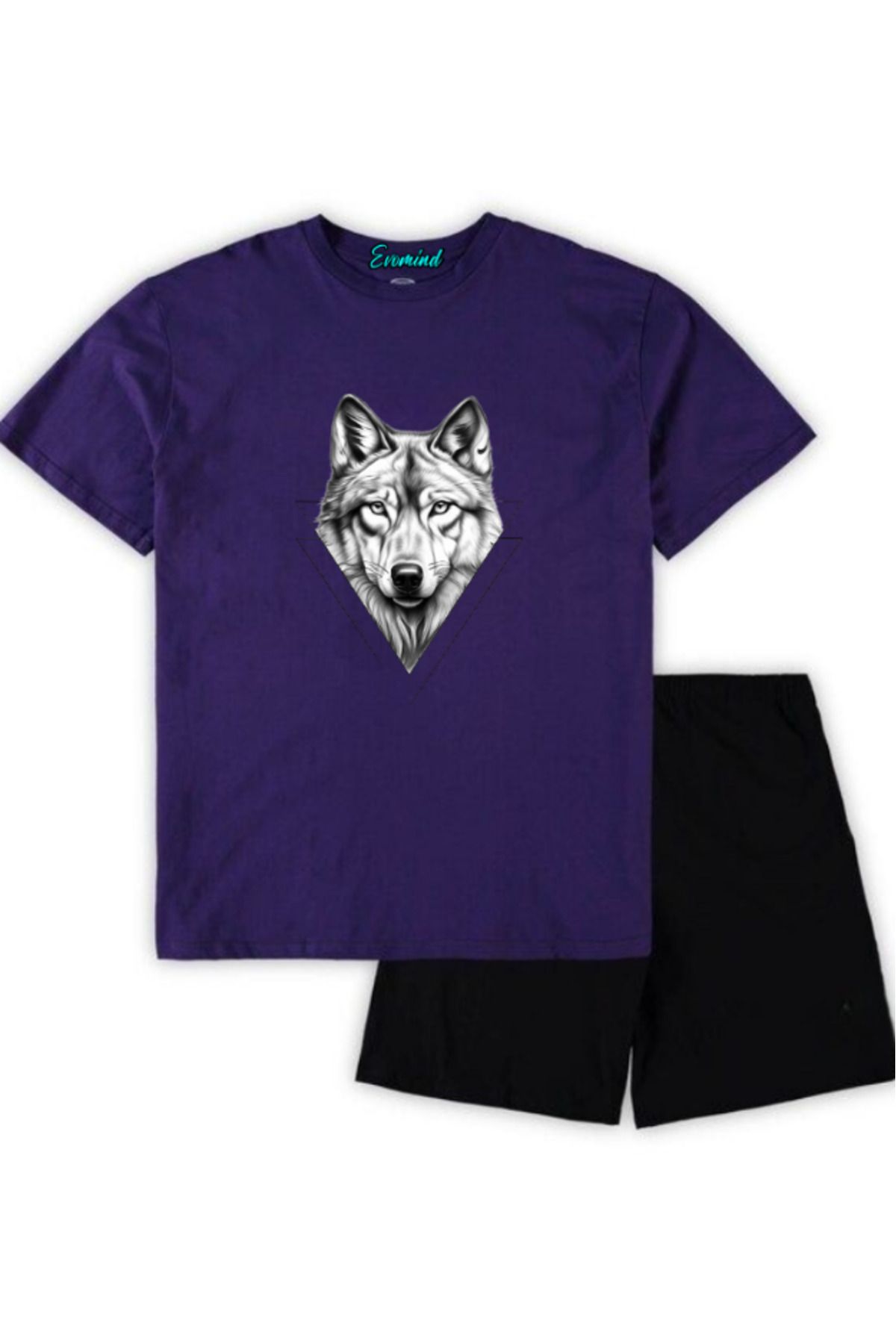 artı4 Kurt Baskılı Unisex Şort T-shirt Takım