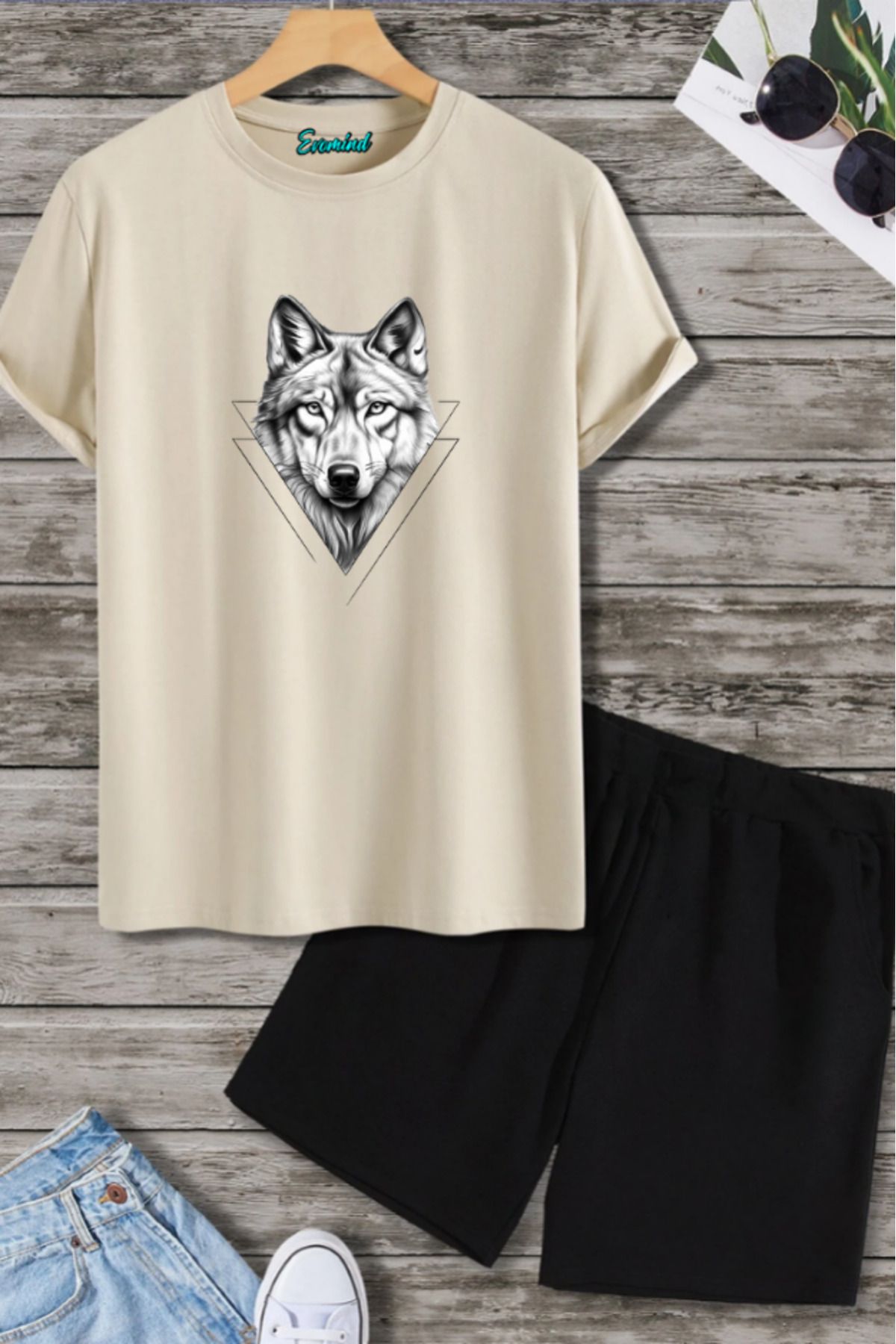 artı4 Kurt Baskılı Unisex Şort T-shirt Takım