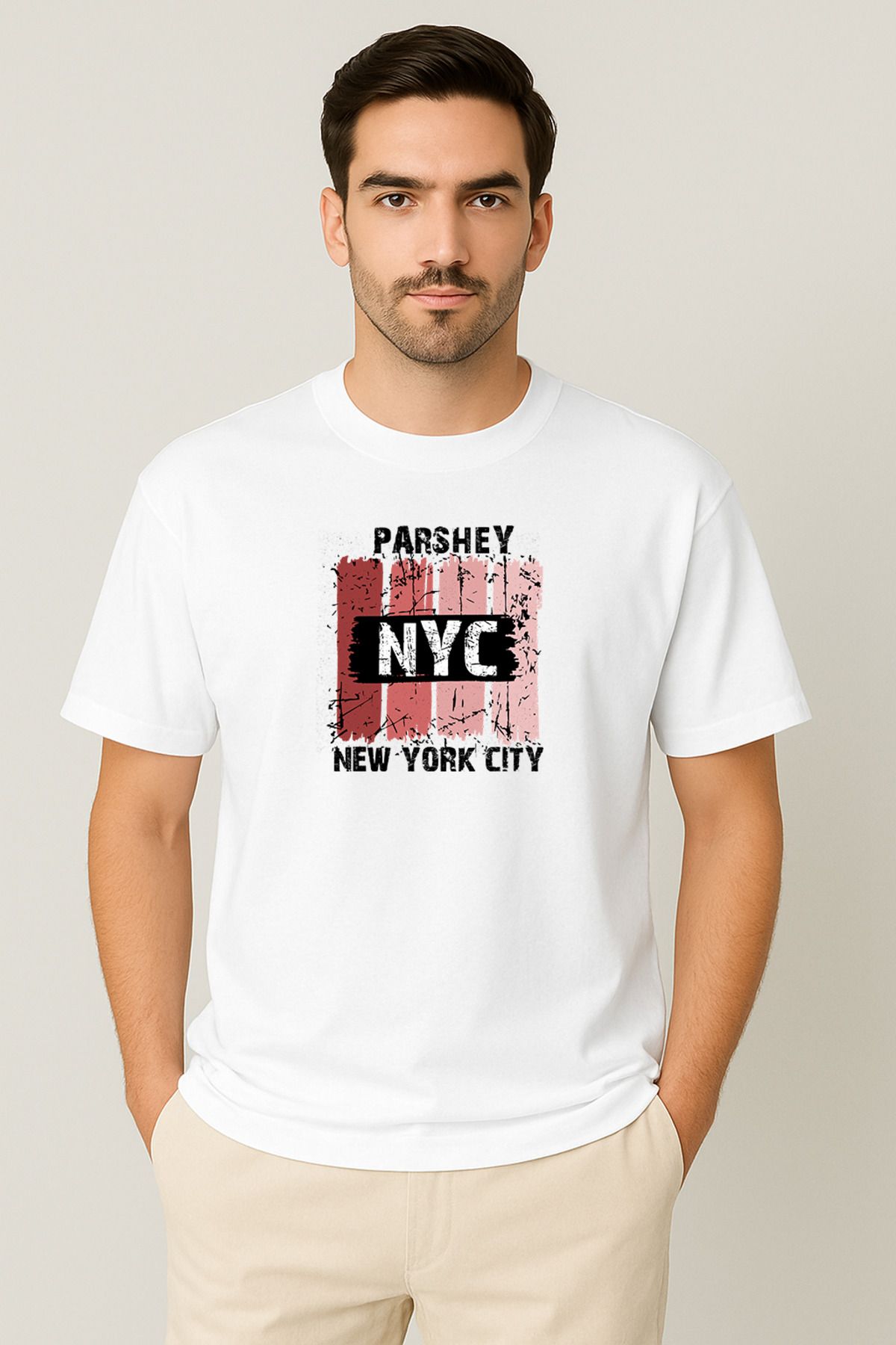 PARSHEY Erkek - Kadın %100 Pamuk New York City Parshey Baskılı Yarım Kollu Bisiklet Yaka T-Shirt