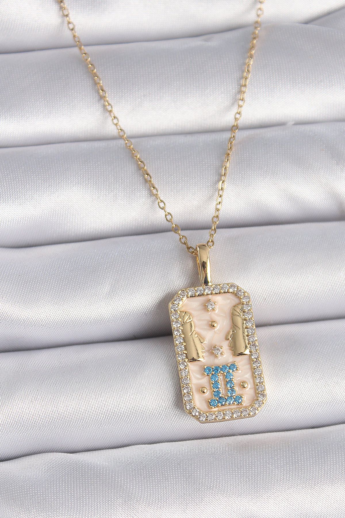 Angel Of Life 316L Çelik Gold Renk Zincir İkizler Burcu Zirkon Taşlı Kadın Kolye - TJ-BKO9468