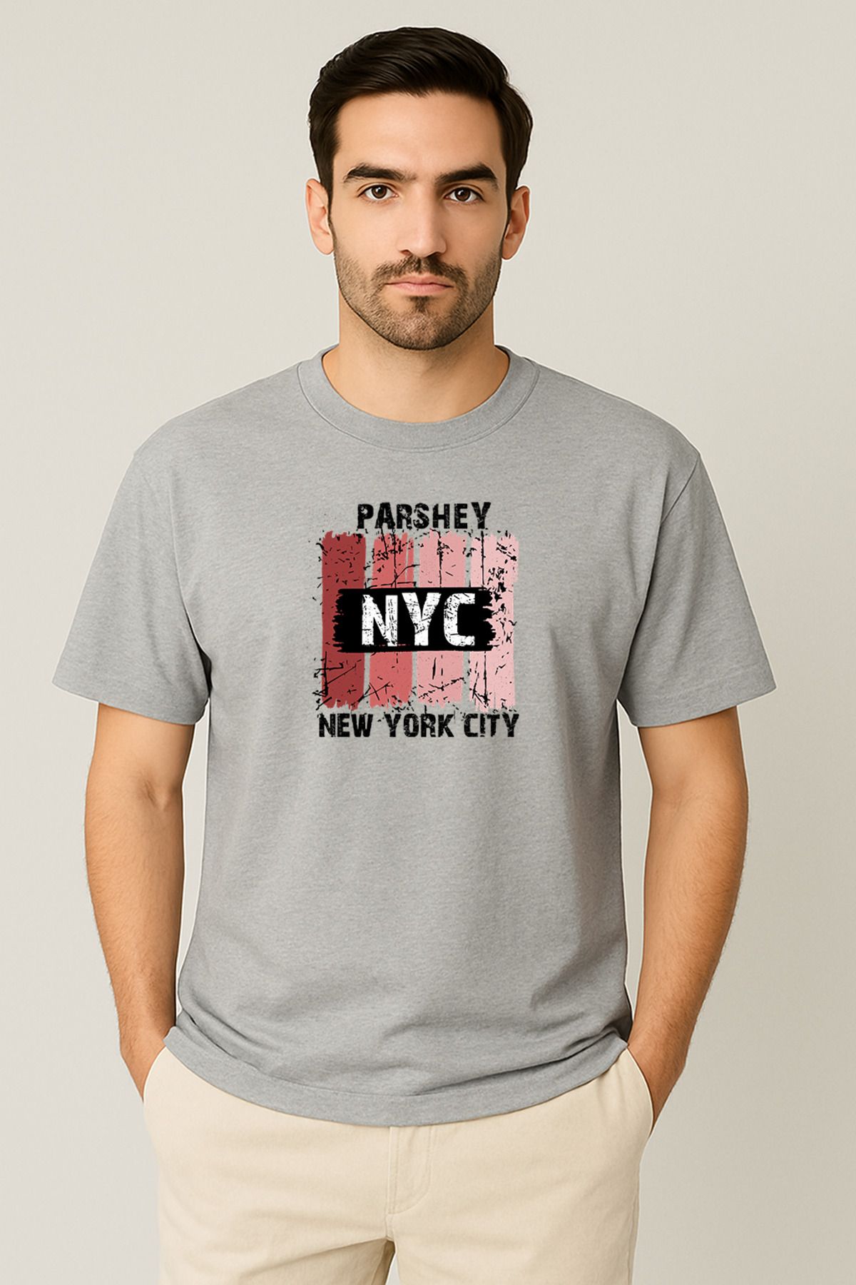 PARSHEY Erkek - Kadın %100 Pamuk New York City Parshey Baskılı Yarım Kollu Bisiklet Yaka T-Shirt