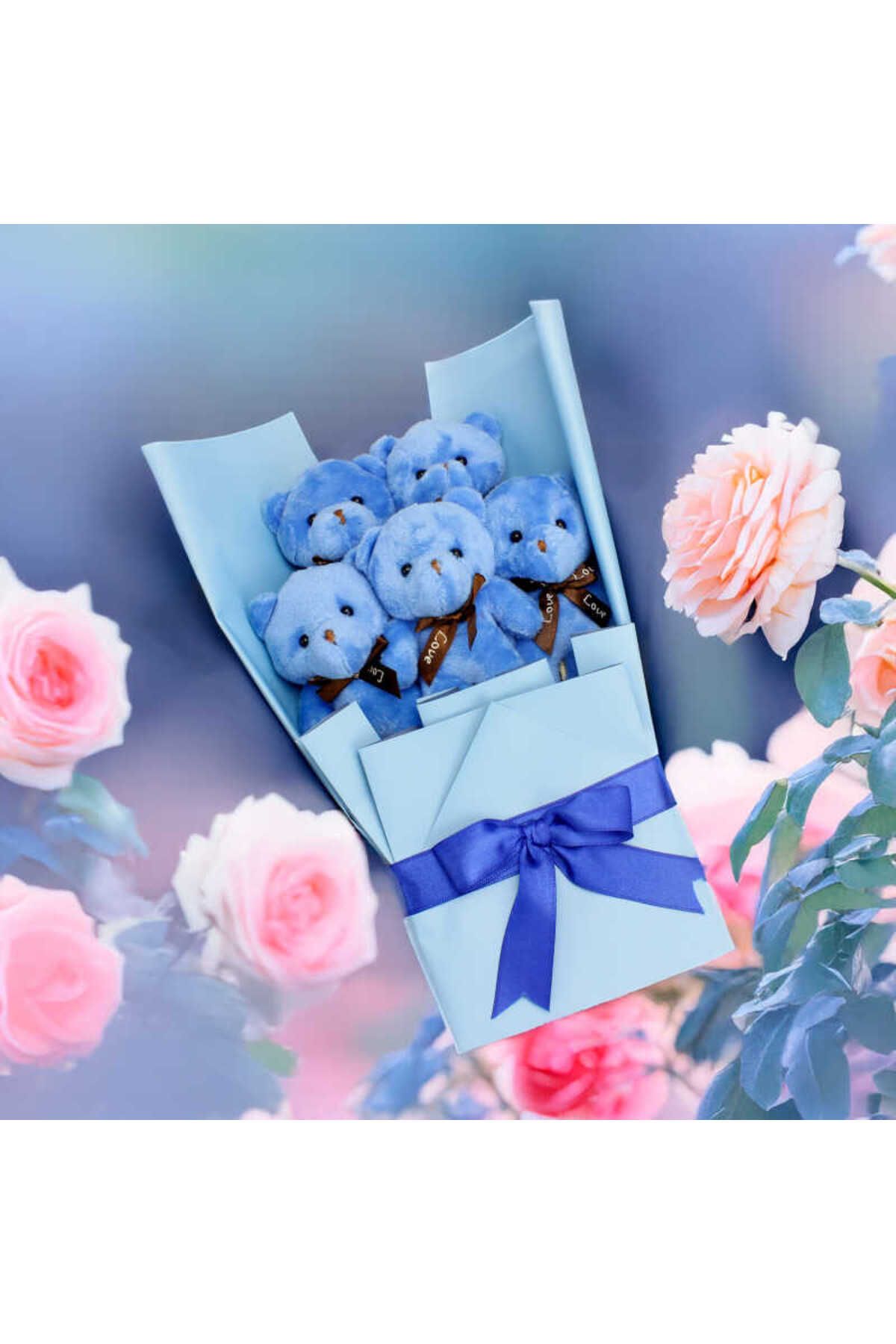 begonvil luxury Mavi Peluş Ayıcık Buketi
