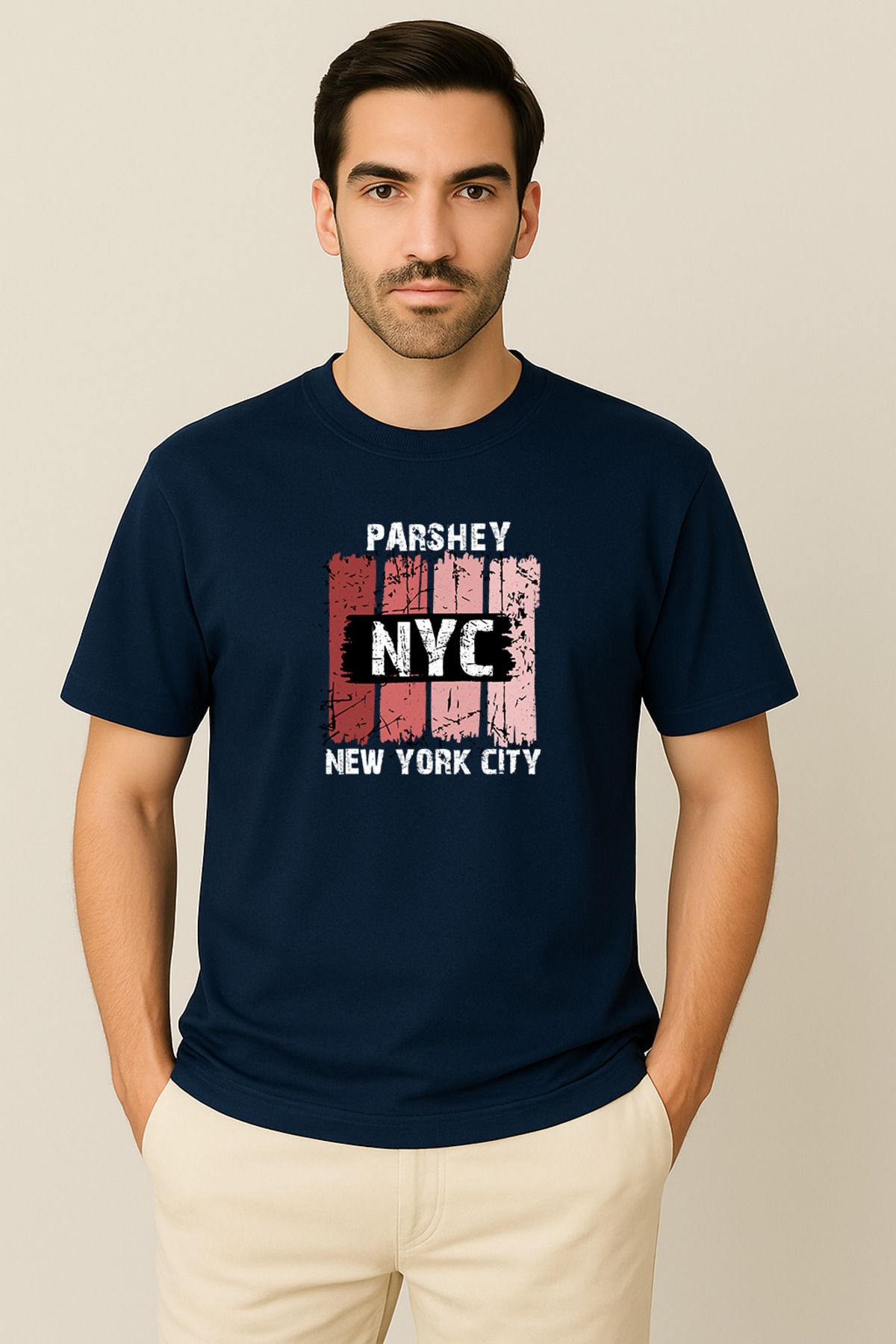PARSHEY Erkek - Kadın %100 Pamuk New York City Parshey Baskılı Yarım Kollu Bisiklet Yaka T-Shirt