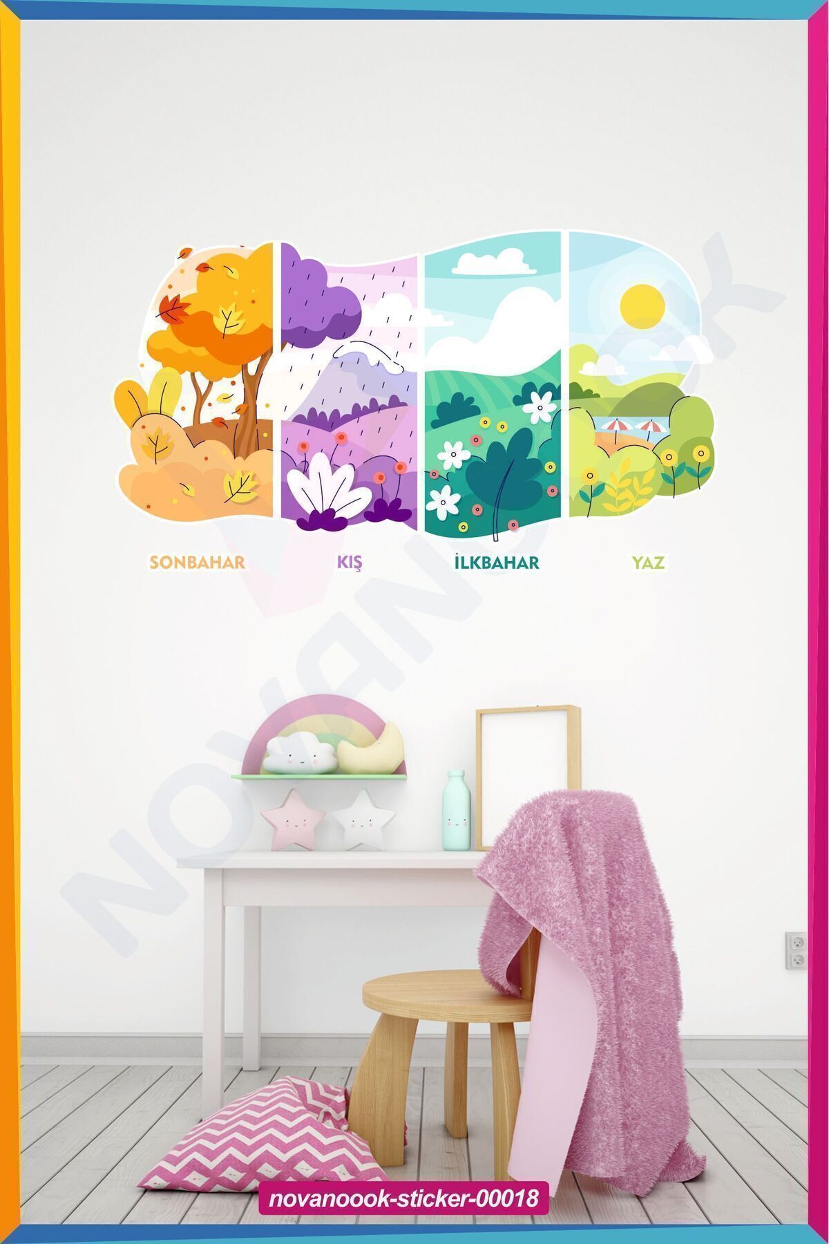 GSticker Anaokulu Kreş Sevimli Eğitici Öğretici Mevsimler Duvar Sticker Seti