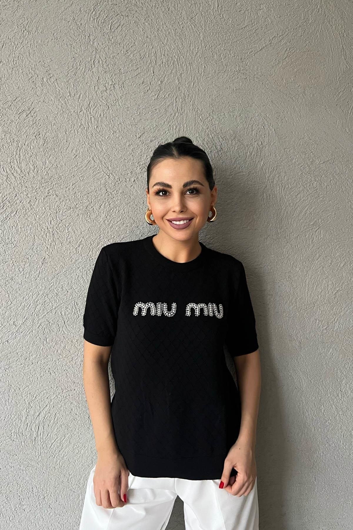 asur boutique Asur Boutique Women's Diamond Patterned Standard Size T-Shirt