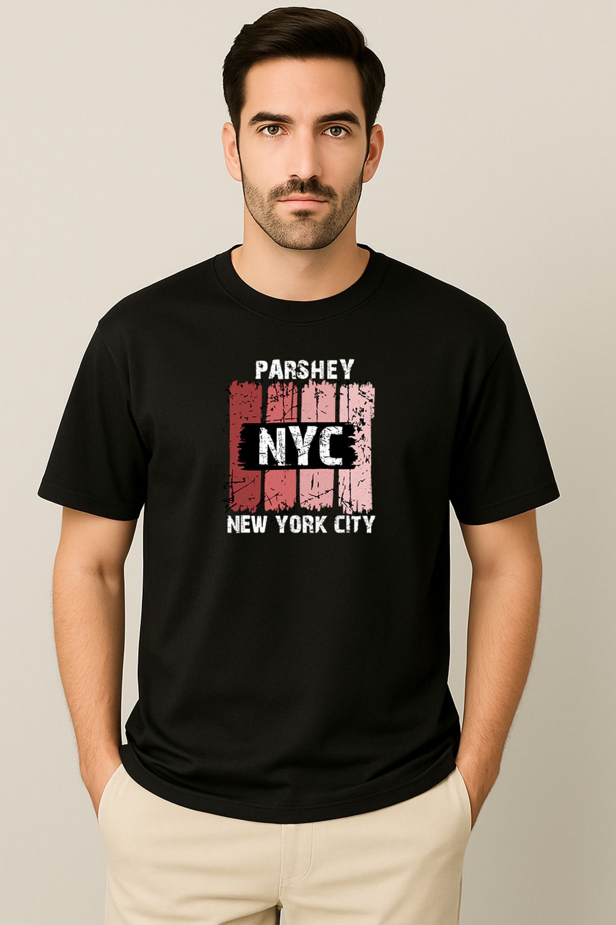 PARSHEY Erkek - Kadın %100 Pamuk New York City Parshey Baskılı Yarım Kollu Bisiklet Yaka T-Shirt