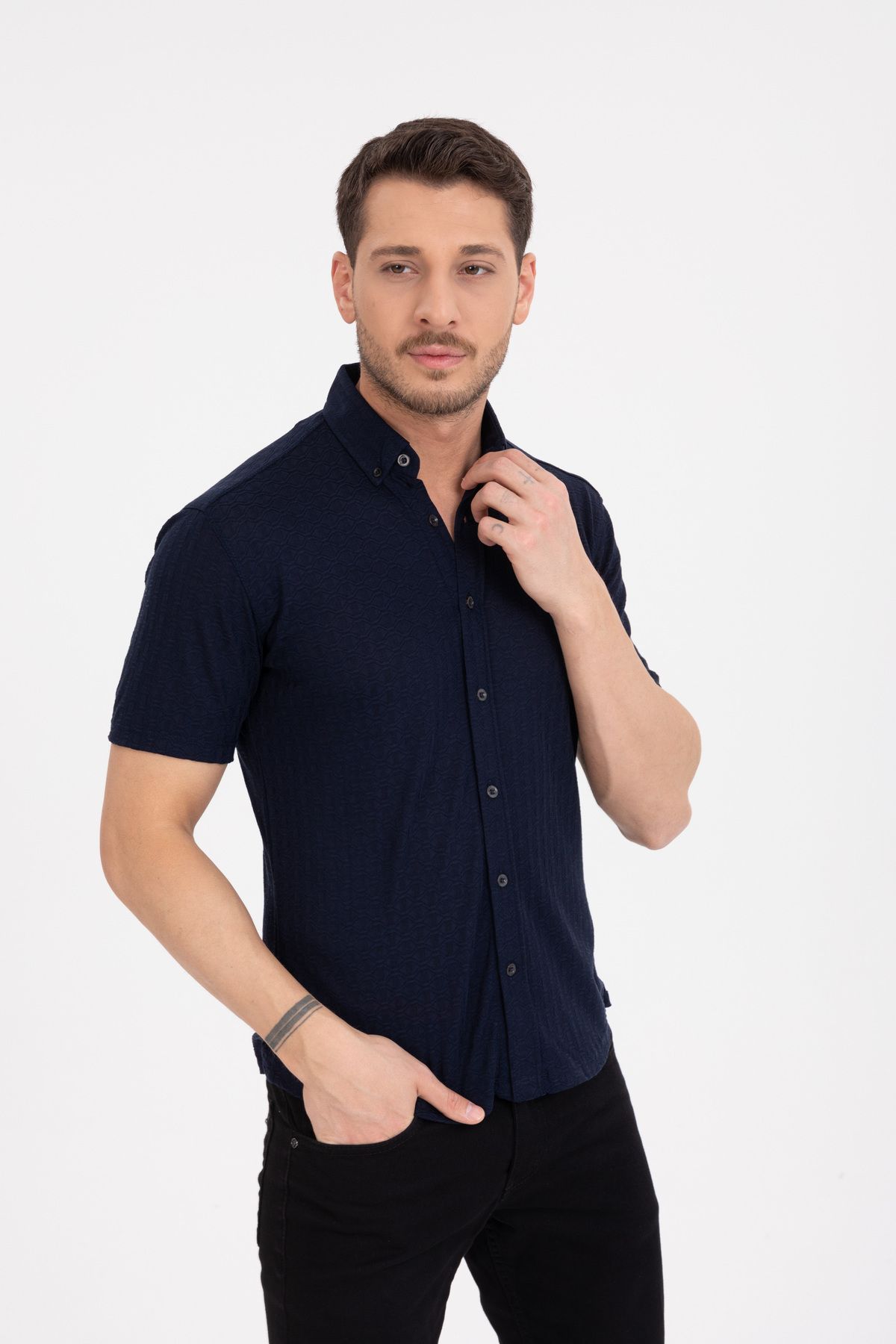 Klothy Erkek Kısa Kol Slim Fit Örme Gömlek 2613