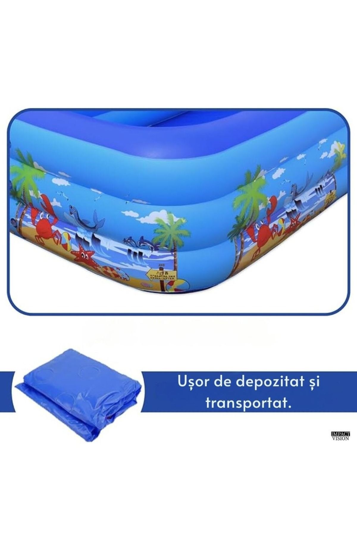 Intex-Inflatable Children's Pool, Multicolored, Rectangular, 3 Rings, Soft Base, 180x140x56cm 4
