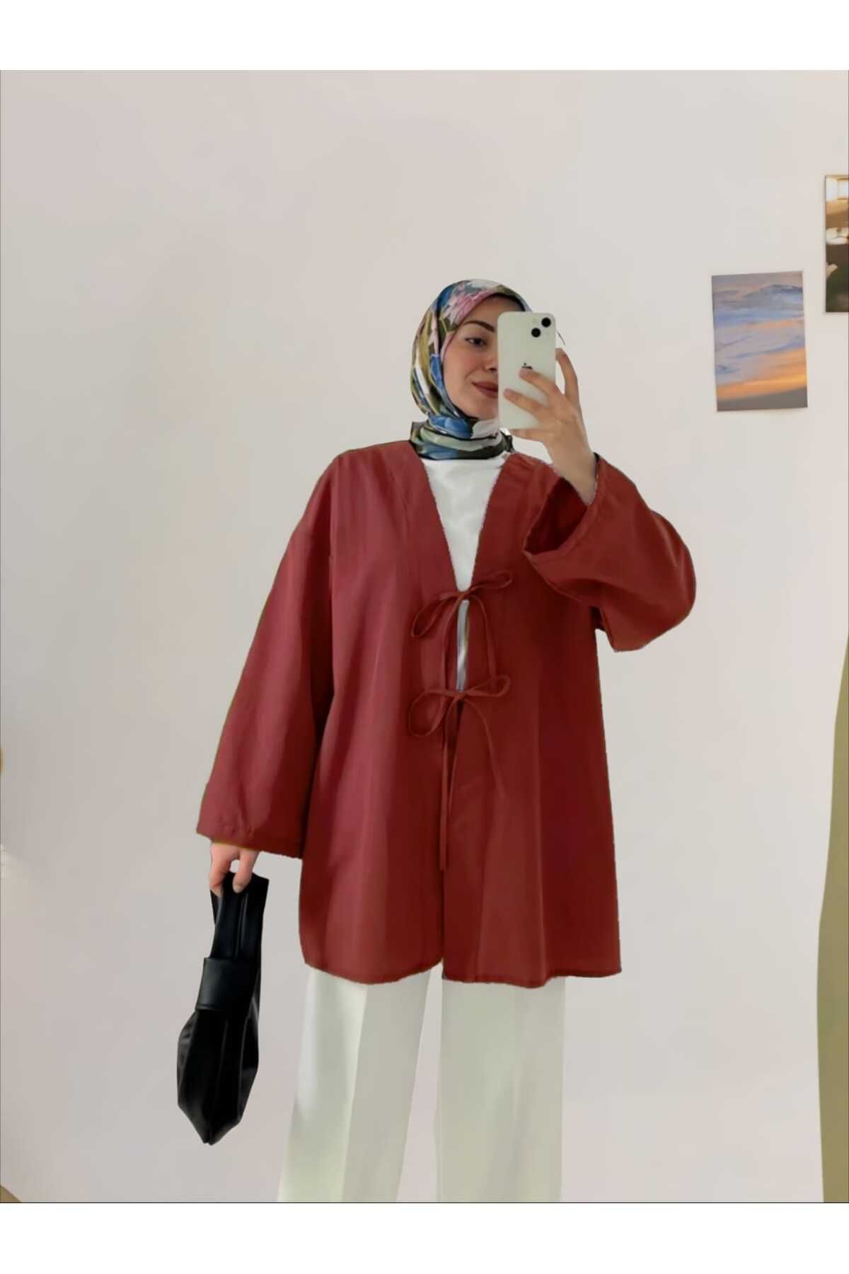 MODA Çift Fiyonk Bağcıklı Terikoton Kumaş Kimono