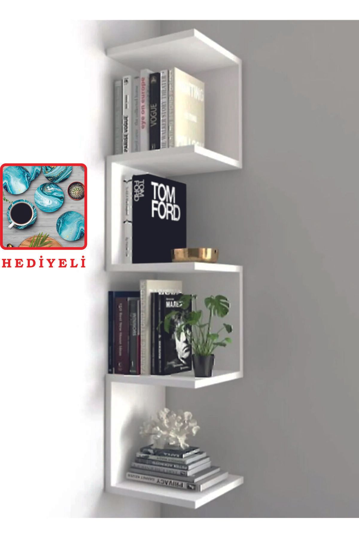 fabriflow exclusive Hediyeli Zig Zag Köşe Duvar Rafı