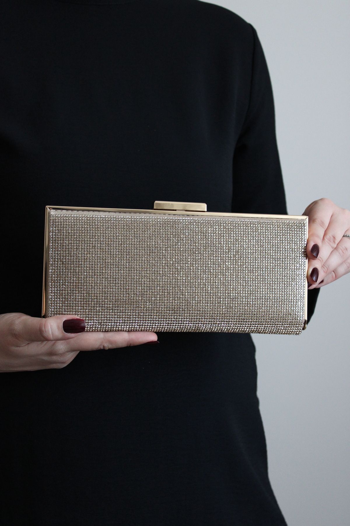 Mimoza Kadın Abiye - Çift Yön Taşlı Clutch – Zincir Askılı
