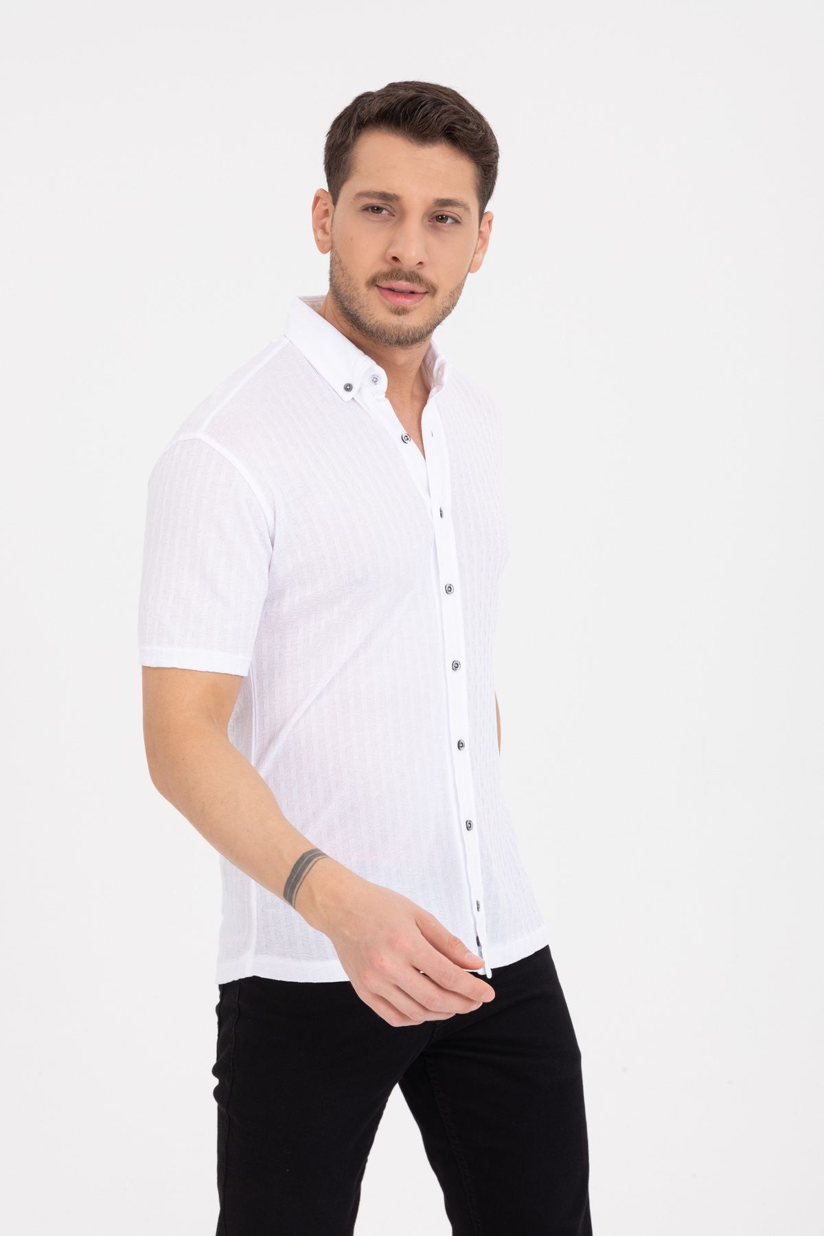 Klothy Erkek Kısa Kol Slim Fit Örme Gömlek 2613