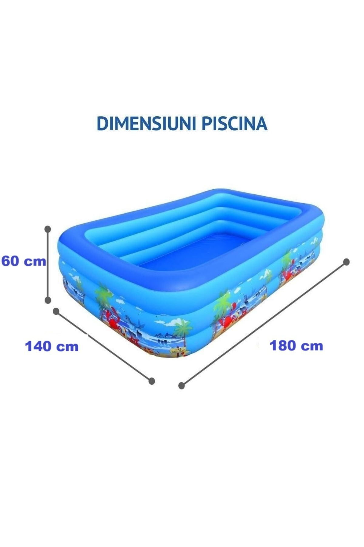 Intex-Inflatable Children's Pool, Multicolored, Rectangular, 3 Rings, Soft Base, 180x140x56cm 3