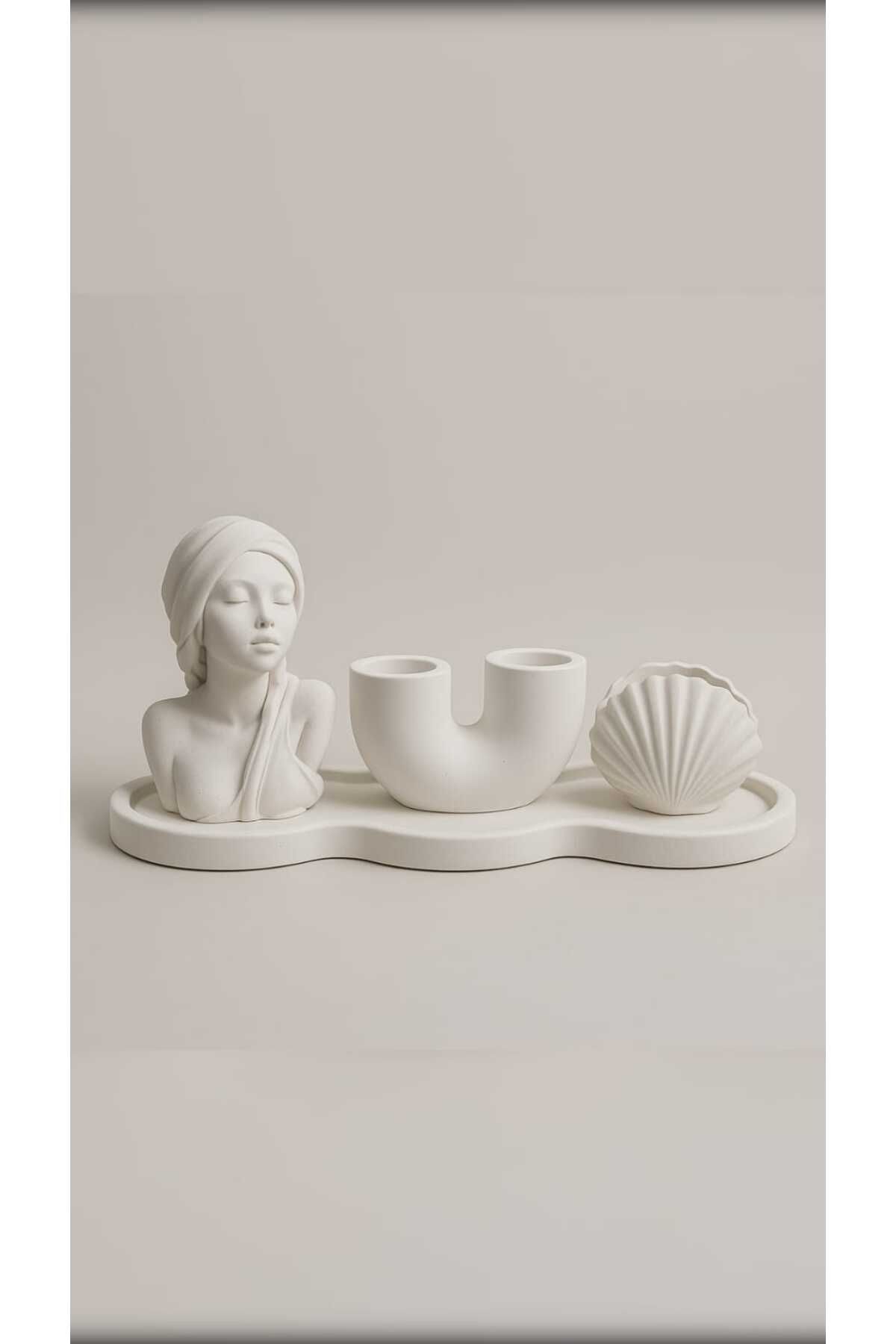 GİTTİGİTTİ El Yapımı Üçlü Dekoratif Set – Şık ve Minimal Dokunuş (6 x 9 cm) beyaz