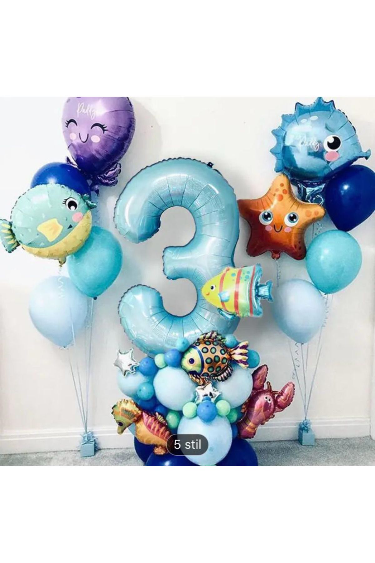 KARNAVAL DÜNYASI 2 yaş okyanus temalı mavi tonların balon seti, sayı balon, folyo balon