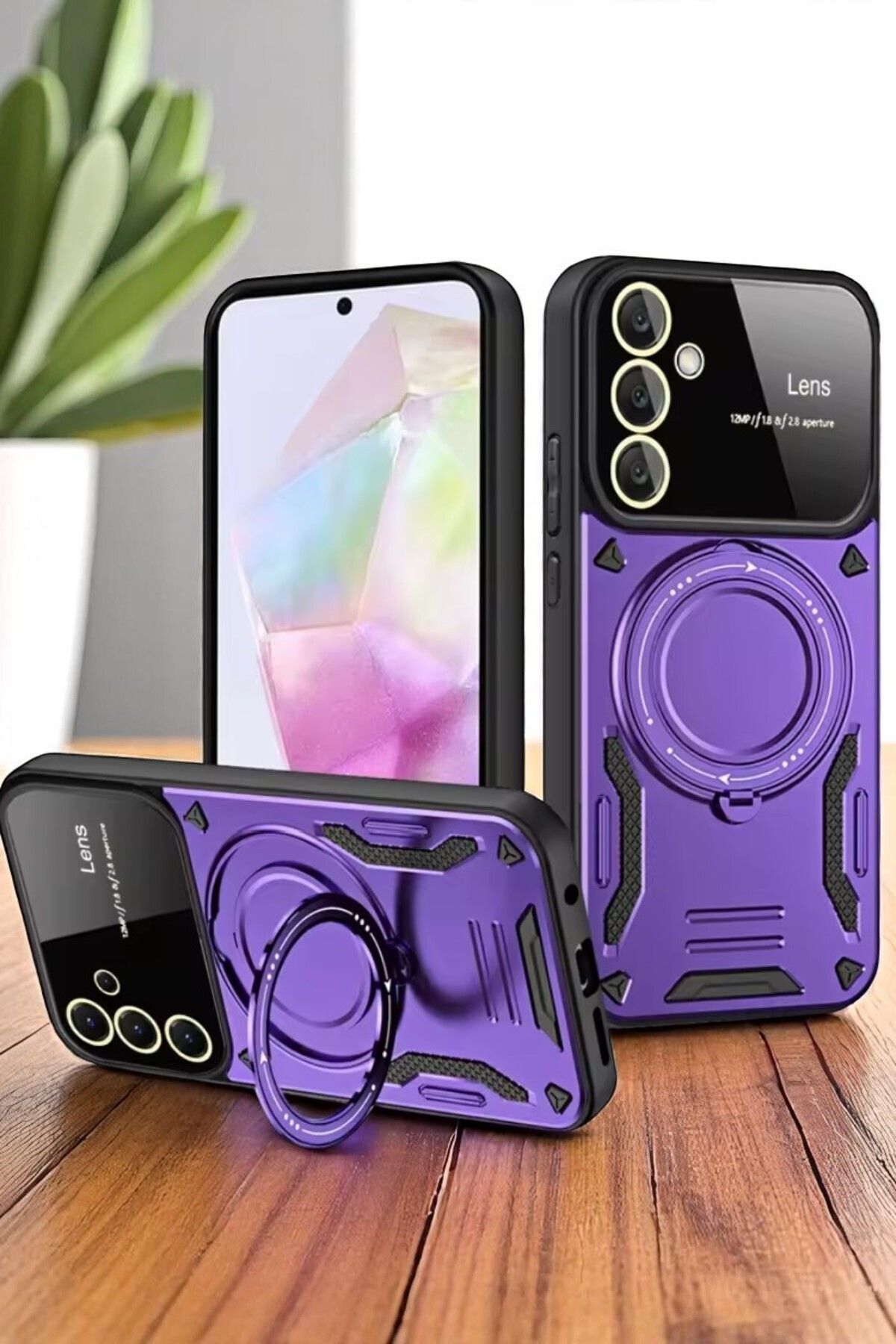 AKSEFİZZ Samsung Galaxy A26 Uyumlu Kılıf Kamera Lens Korumalı Magsafe Yüzüklü Standlı Kapak