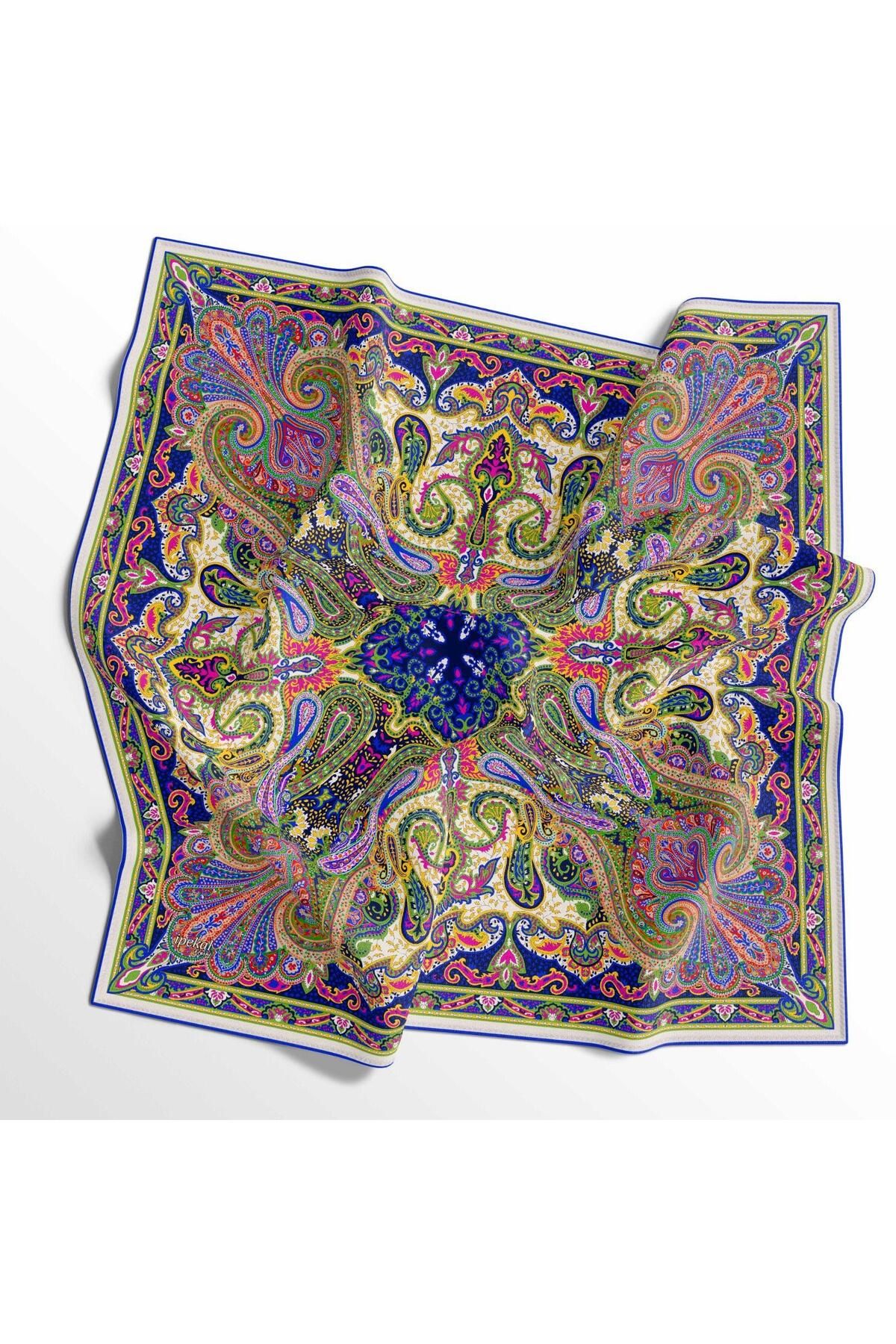 İpekal Soft Pamuk Eşarp - 05406 90 x 90 Saks-Yeşil -13