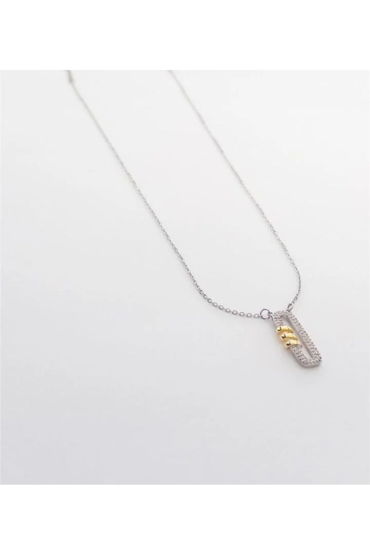 HND collection Zirkon Taşlı Klips Model Silver Renk Çelik Kolye Modern ve Minimal Tasarım
