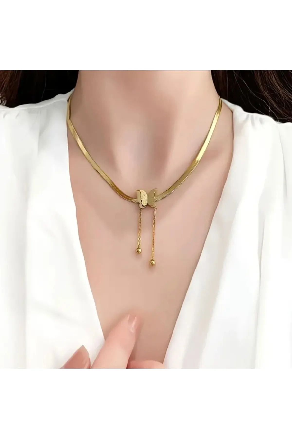 LAVİNYAMJEWELLERY 316L ÇELİK İTALYAN ZİNCİR KELEBEK KOLYE