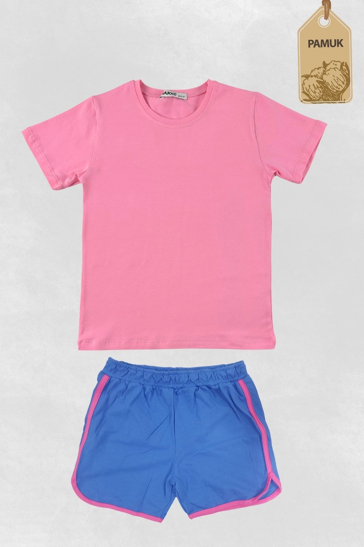 difa kids Spor Tasarım Yazlık Rahat Mavi Kız/Erkek Çocuk Şort Tişört Takım