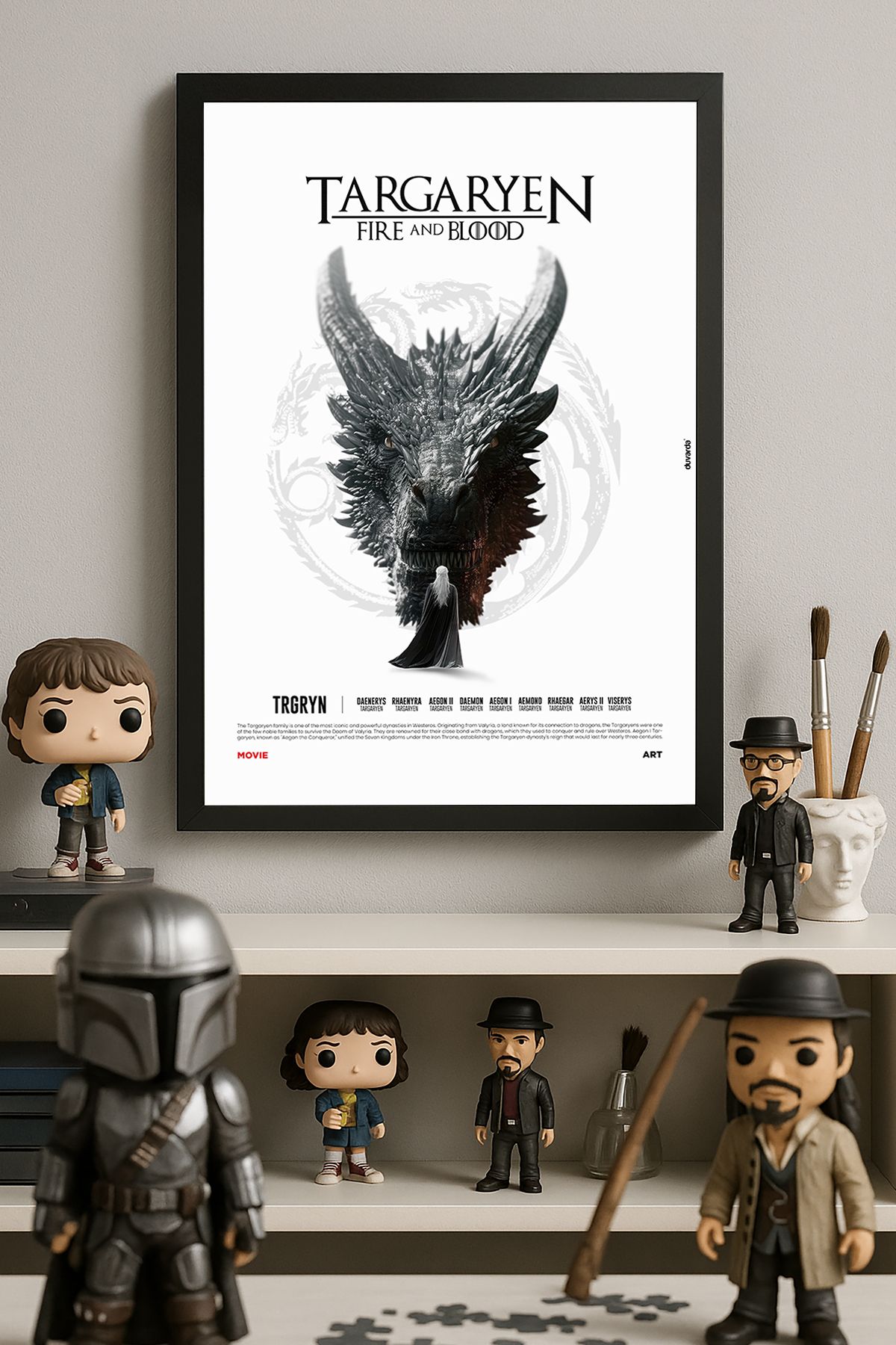 Duvarda Targaryen Siyah Ahşap Çerçeveli Dizi Duvar Tablosu