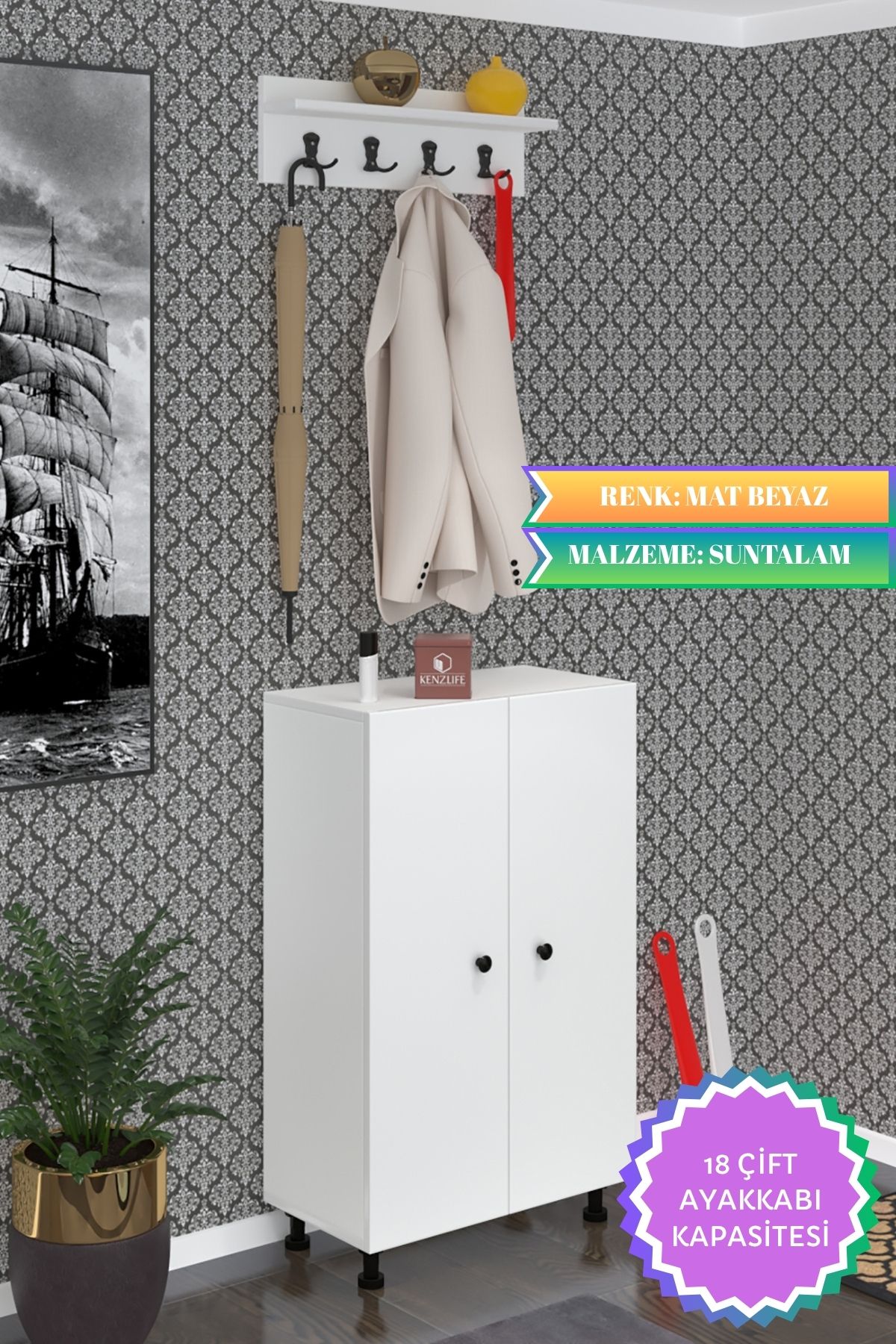 Kenzlife portmanto ayakkabılık ve askılık kalçın6 byzbyz 98*060*32 onsekiz çift ayakkabı kapasitesi