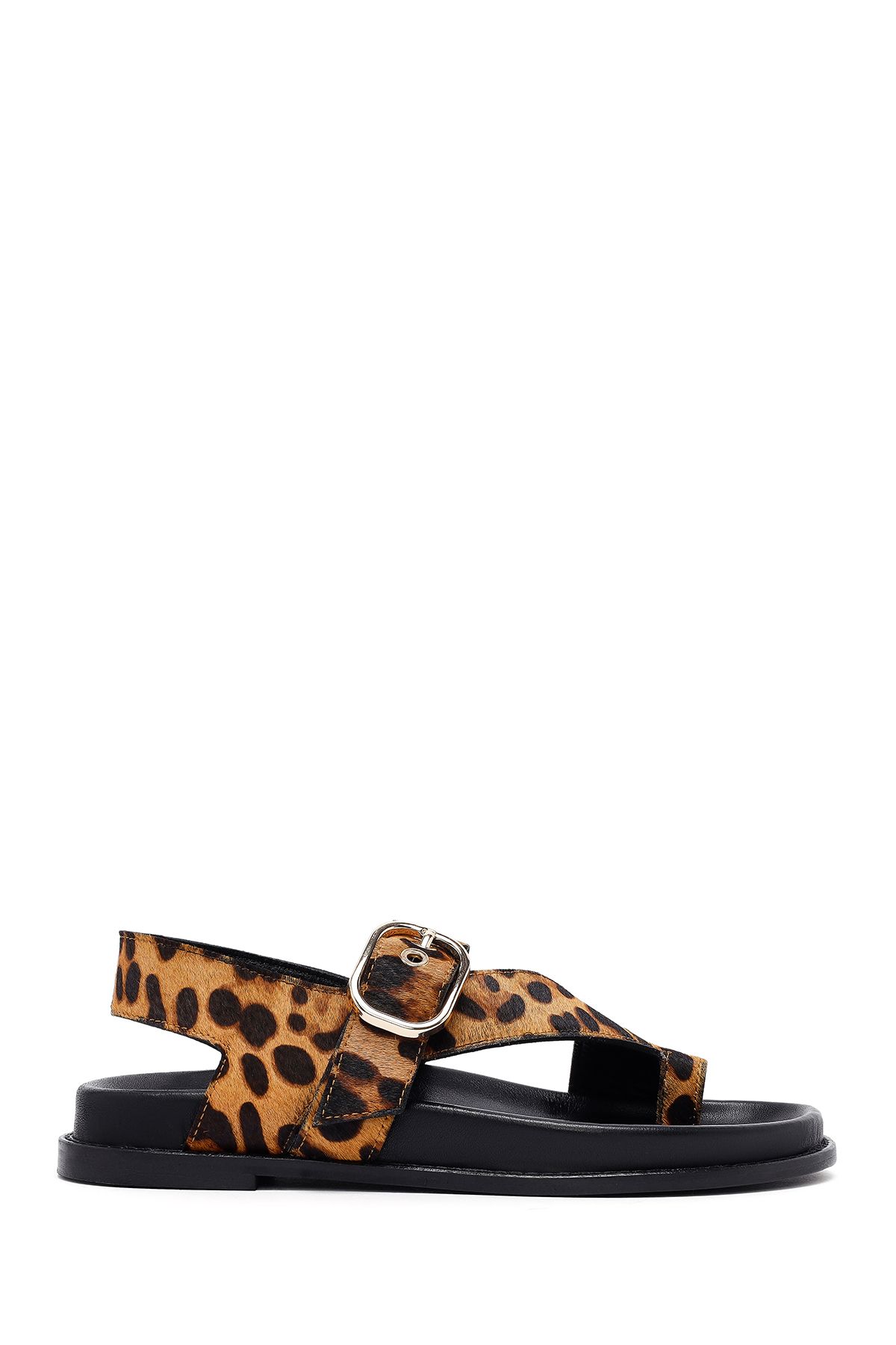 Derimod Kadın Leopar Parmak Arası Deri Sandalet 25SFD5513W2