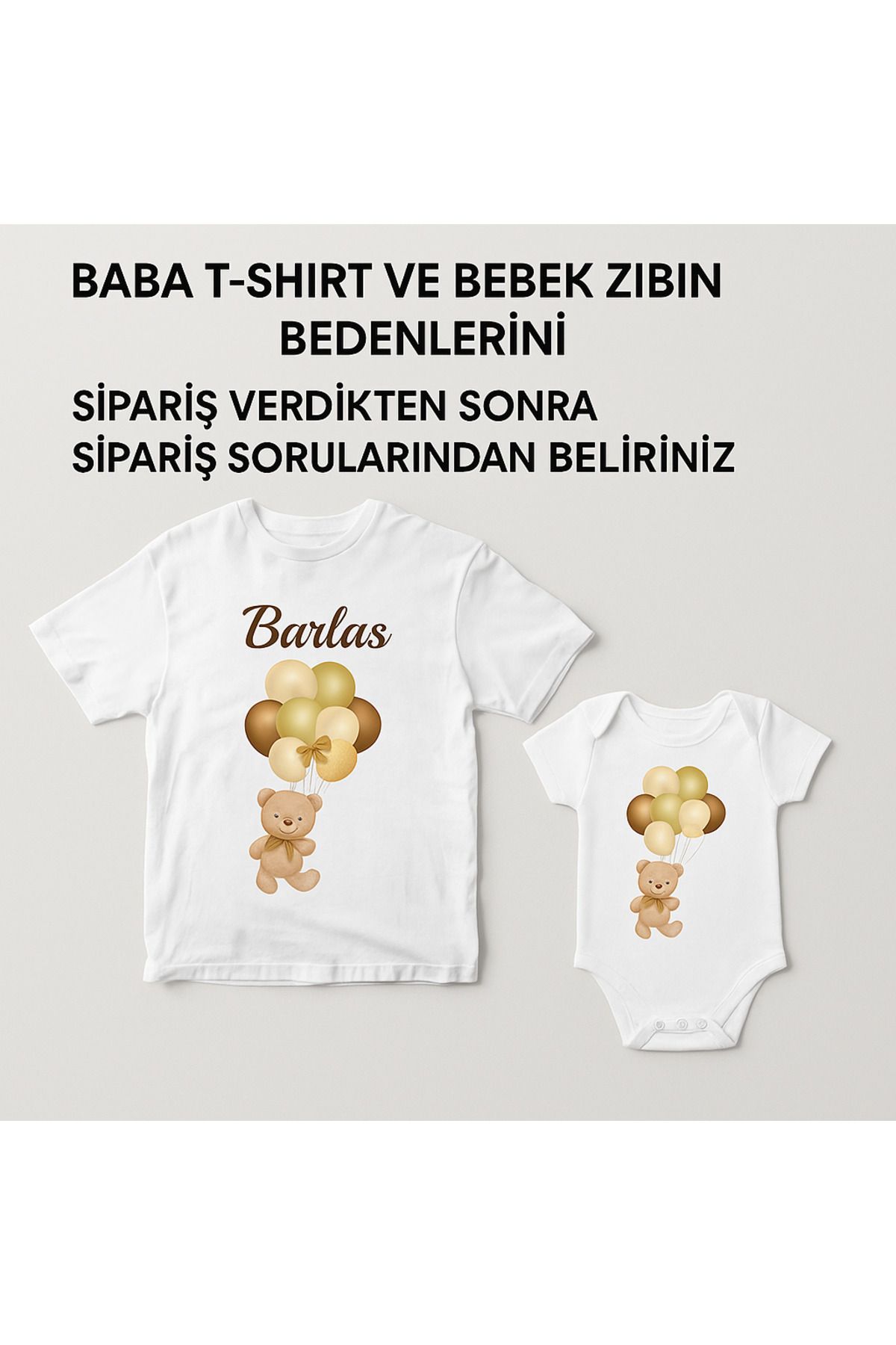 Moda Lime "Baba ve Oğul" Özel Tasarım Takım – Balonlu Ayıcık Desenli Tişört ve Zıbın Seti