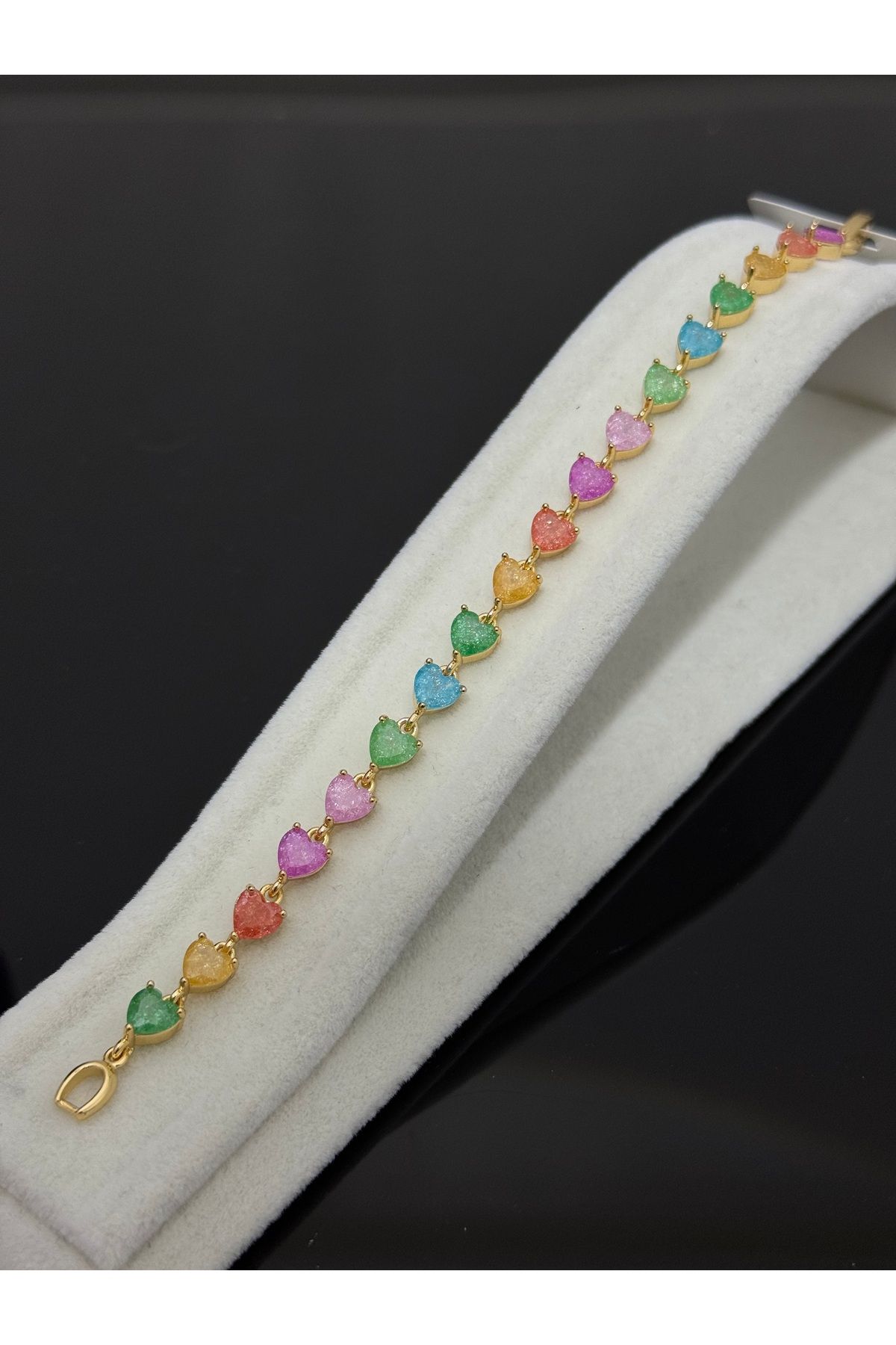 XUPING JEWELRY 18K renkli zirkon taşlı kalpli çelik bileklik paslanmaz kararmaz