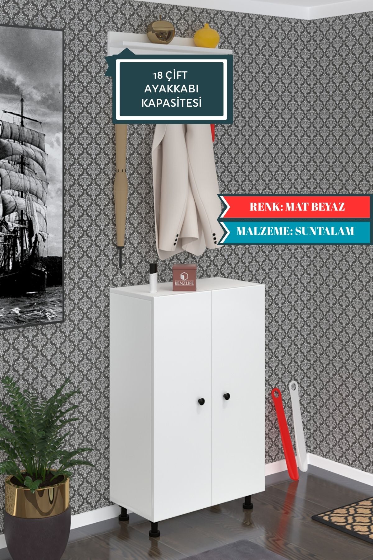 Kenzlife ayakkabılık cimcime6 byzbyz 98*060*32 kapaklı 6 raflı 18 çift ayakkabı kapasitesi