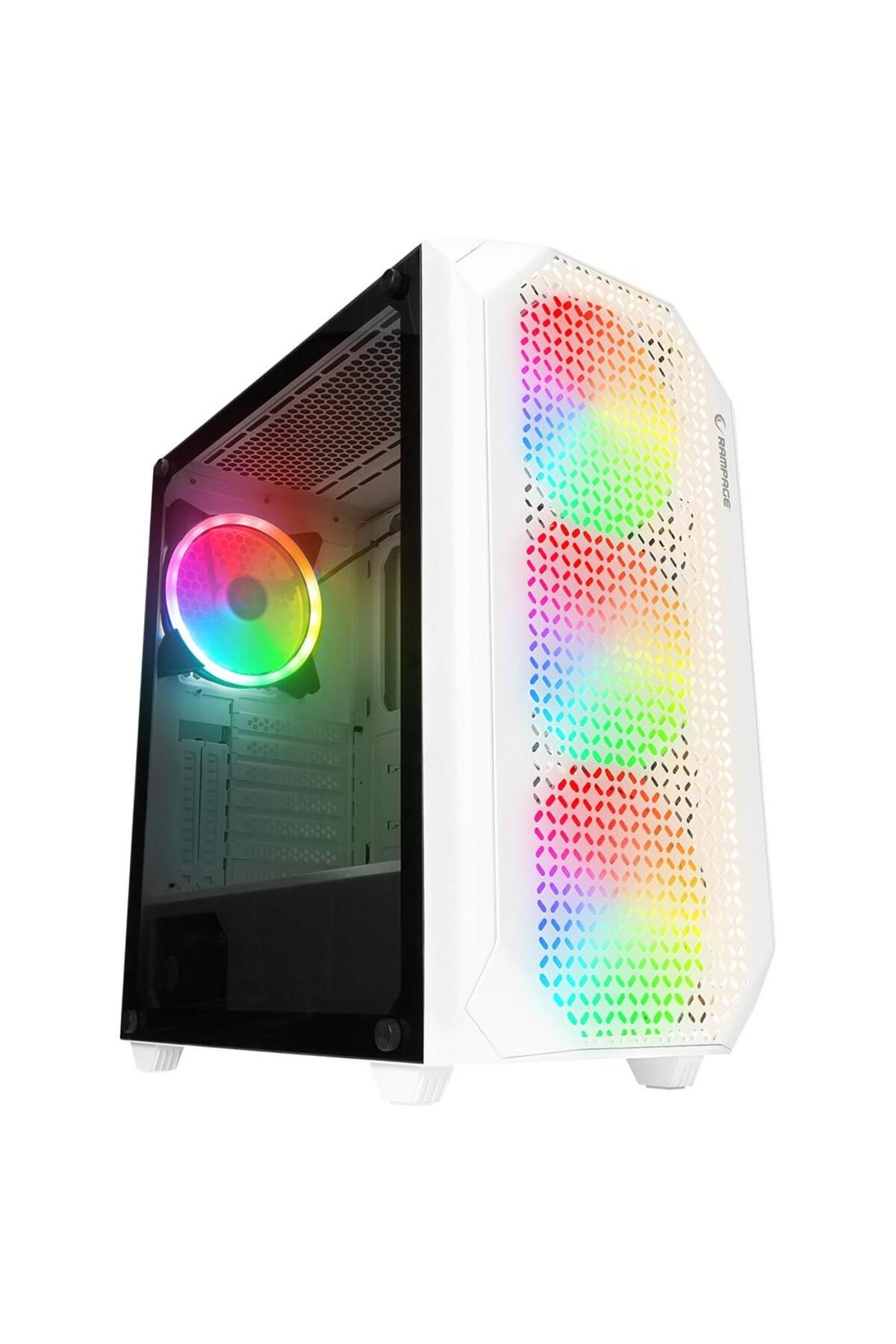 Vobotek Teknoloji Rampage ZUKO 600W 80+ BRONZE Beyaz 4-14cm Rainbow Fan Metal Panel Temper Camlı Oyuncu Kasası