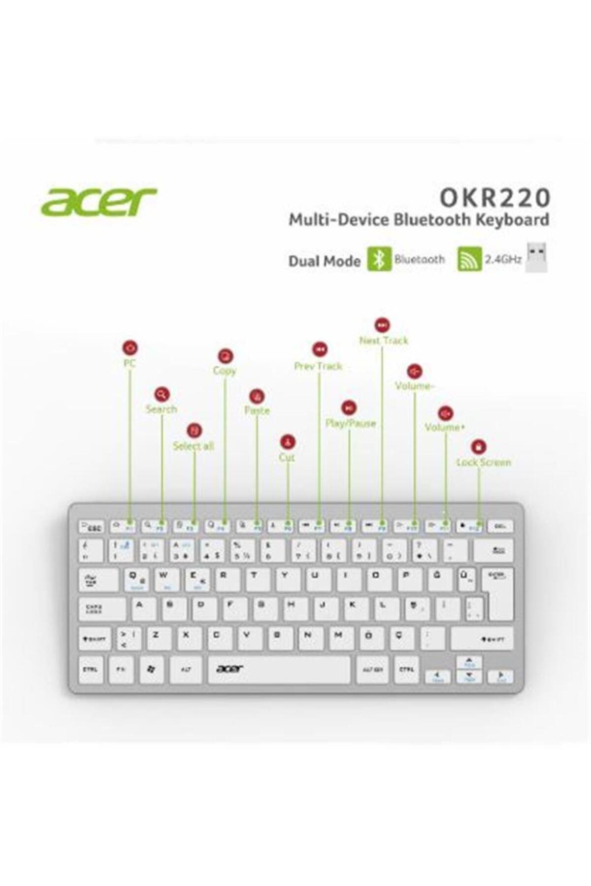 Vobotek Teknoloji Acer OKR220 Beyaz MultiDevice Dual Mode 2.4GHZ Bluetooth Klavye (Smart Tv)(Android)