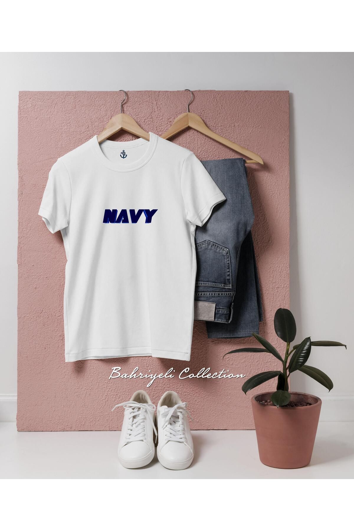 bahriyeli.jpeg Oversize NAVY Yazısı Bold Tasarımlı Unisex T-Shirt