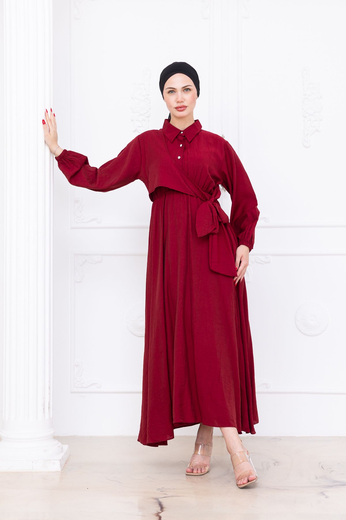 SiSorti Moda Düğmeli Kuşak Detaylı Tesettür Elbise