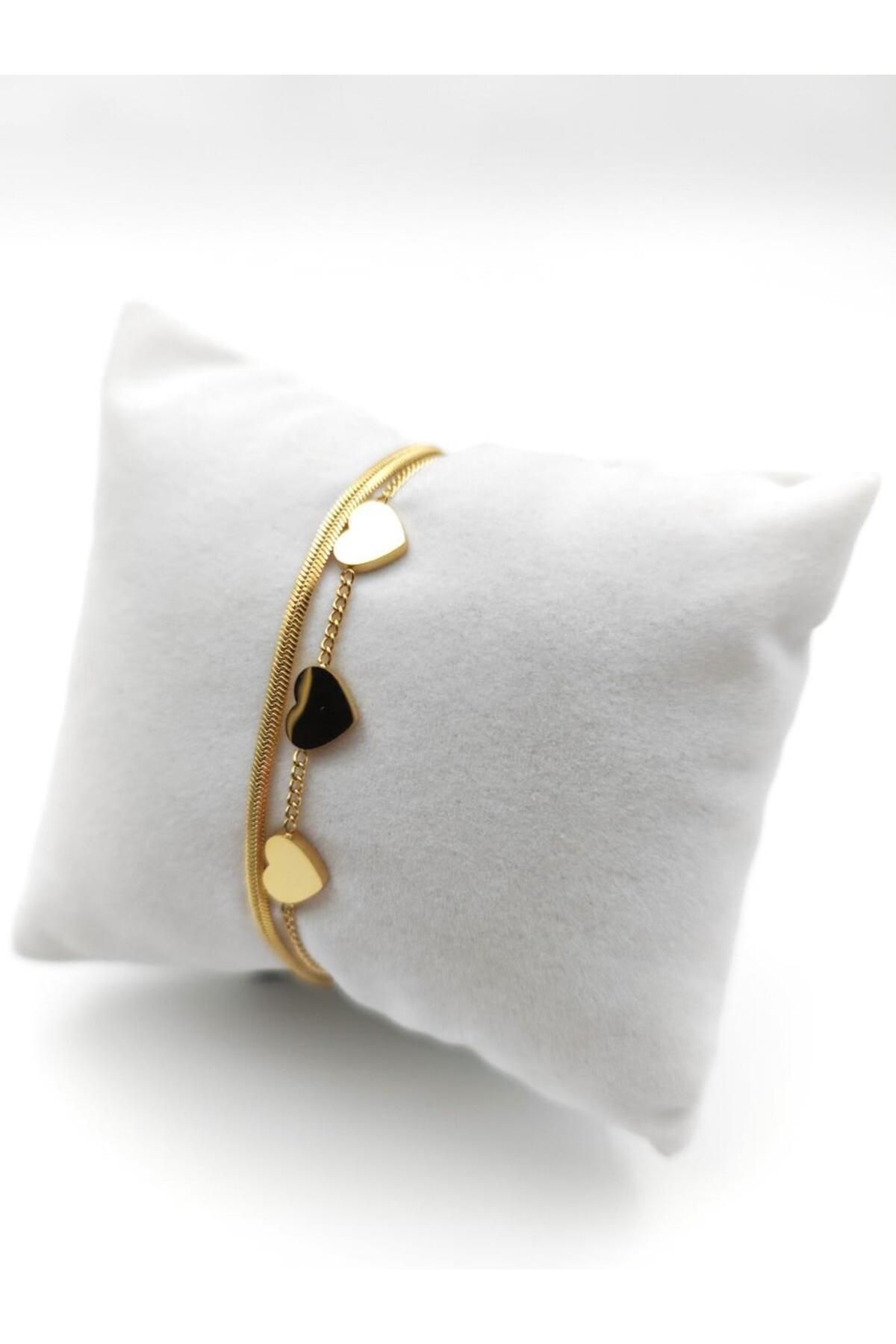 Nsl Jewels ÇİFT ZİNCİR KALP DETAYLI BİLEKLİK