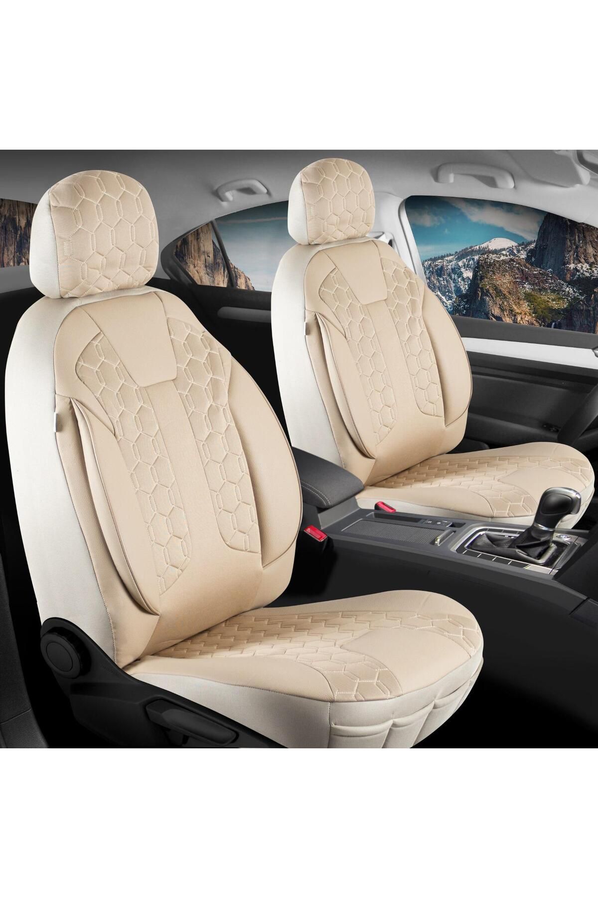 autogoodstore Renault Captur ile Uyumlu Lüx Deri Detaylı Oto Koltuk Kılıfı Ön Arka Takım Venüs BEJ autogoodstore