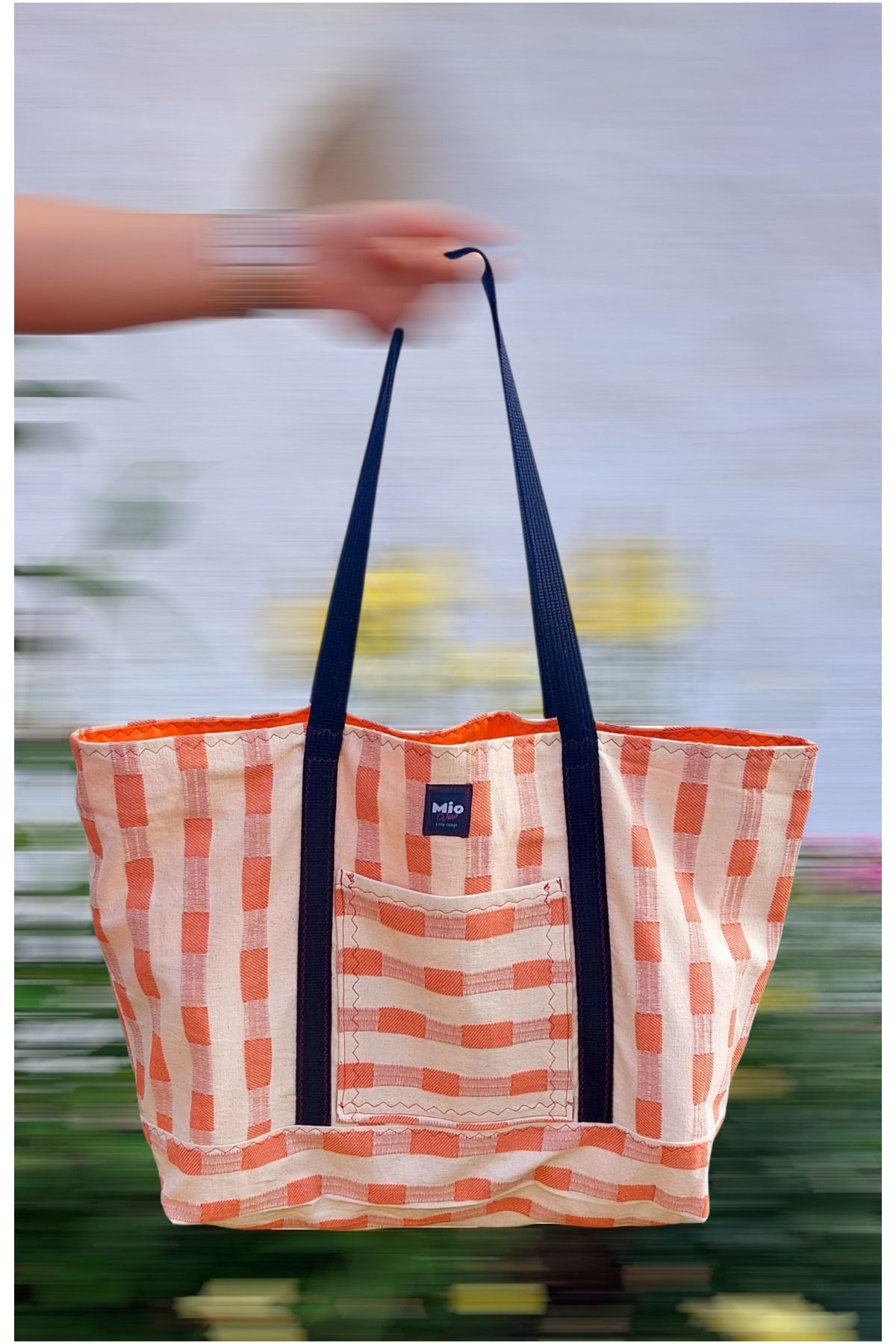 Mio Vero Naturel X-Large Turuncu Totebag, Cepli, %100 Pamuk, Sağlam ve Şık Günlük & Plaj Çantas